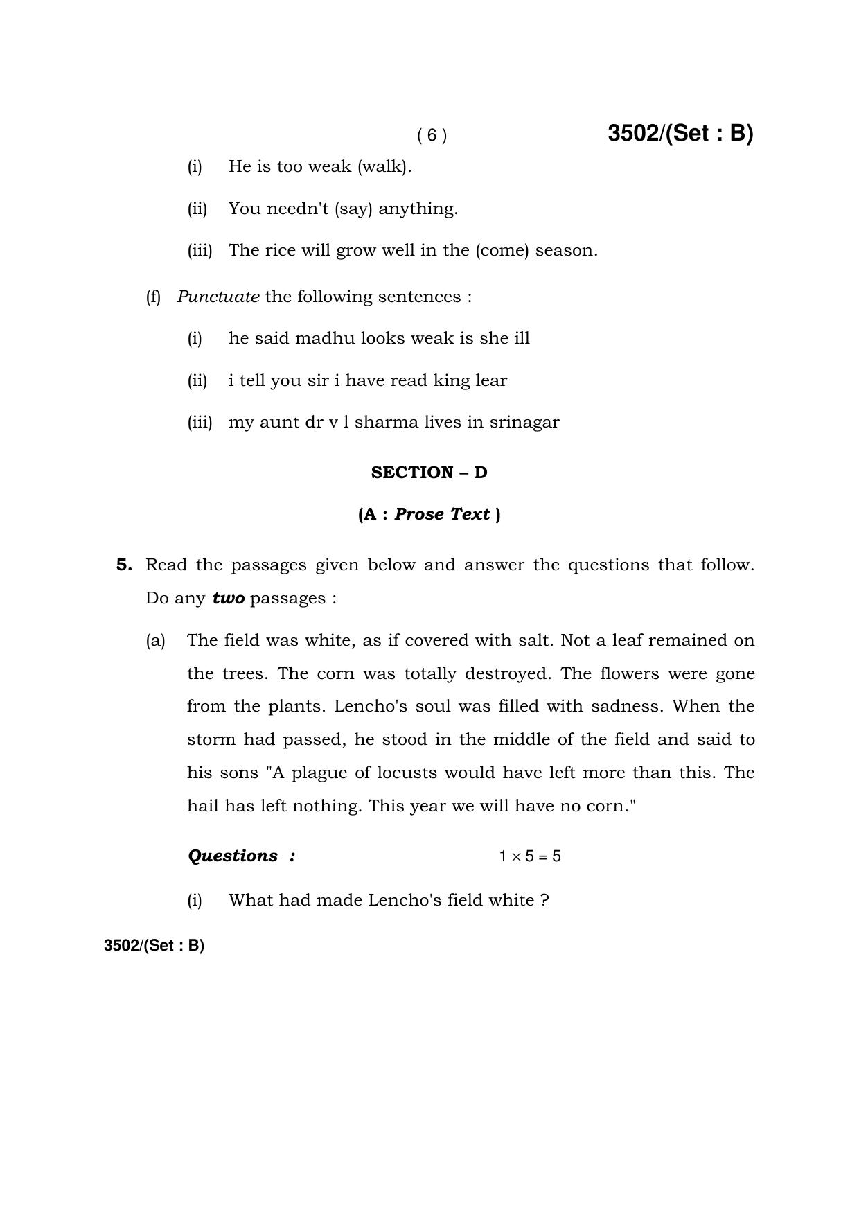 Haryana Board HBSE Class 10 English -B 2018 Question Paper - Page 6
