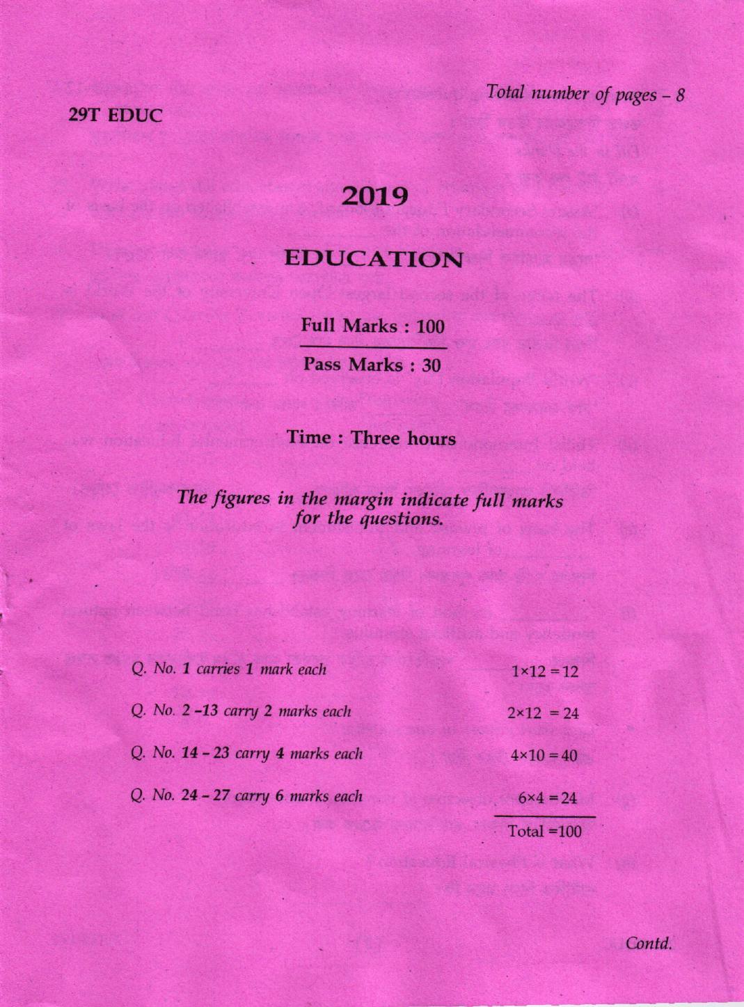 AHSEC Class 12 Education 2019 Question Papers  - Page 1