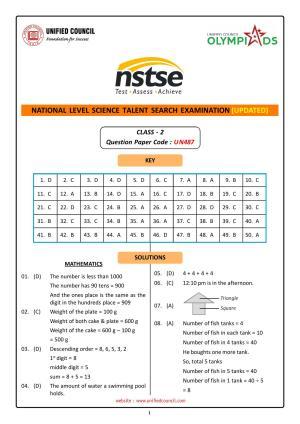 NSTSE 2023 Class 2 Answer Key (Paper Code 487)