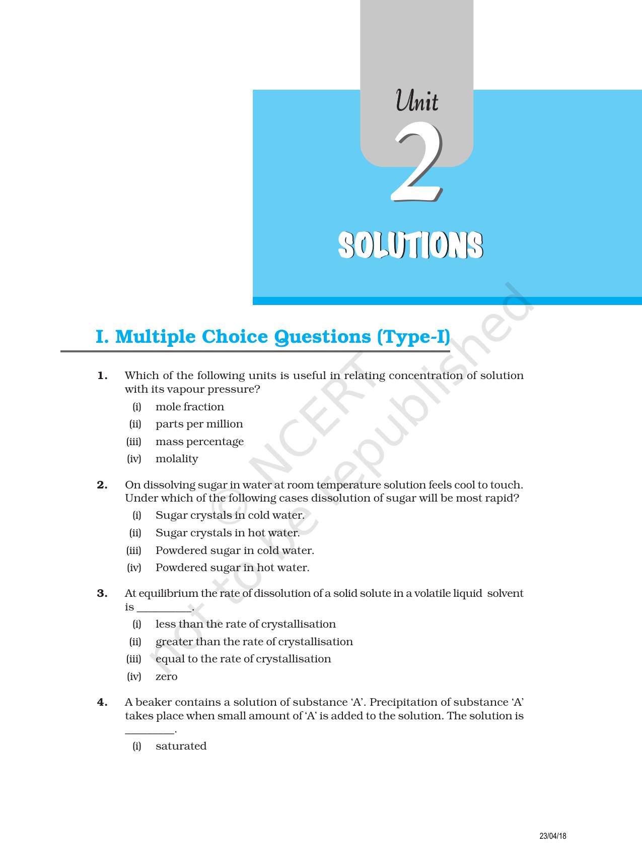 NCERT Exemplar Book for Class 12 Chemistry: Chapter 2 Solutions - Page 1