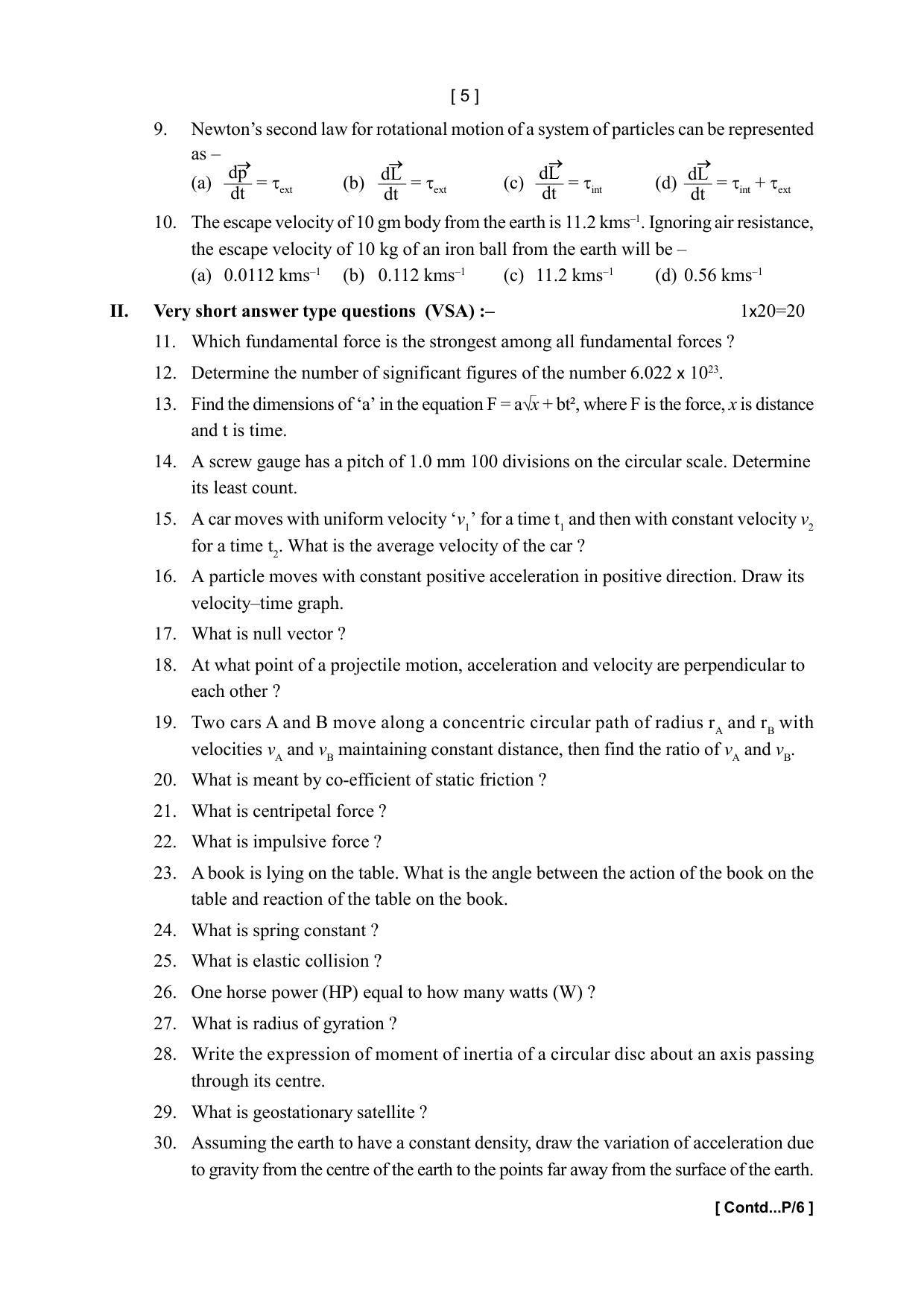 Tripura Board Class XI Physics Model Question Paper 2023 - Page 5