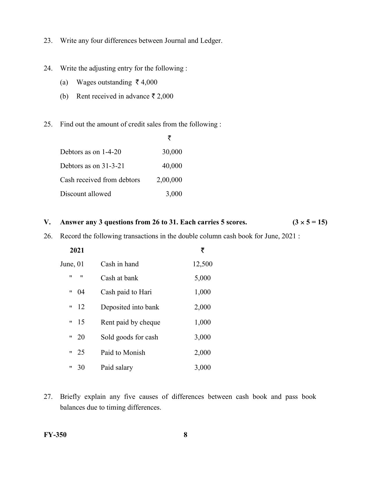 Kerala Plus One 2021 Accountancy with CA Question Papers (Model) - Page 8