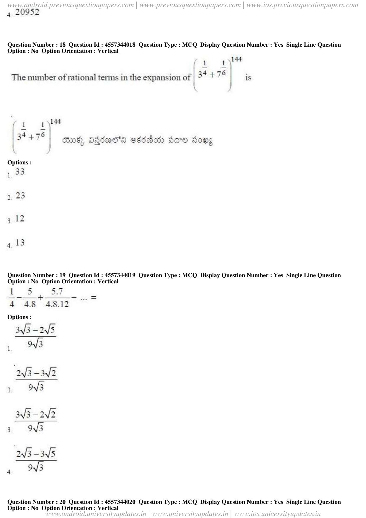 AP EAPCET 2018 - April 23, 2018 - Master Engineering Question Paper With Preliminary Keys Shift 1 - Page 10