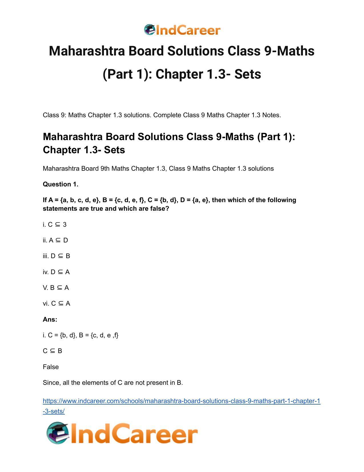 Maharashtra Board Solutions Class 9-Maths (Part 1): Chapter 1.3- Sets - Page 2