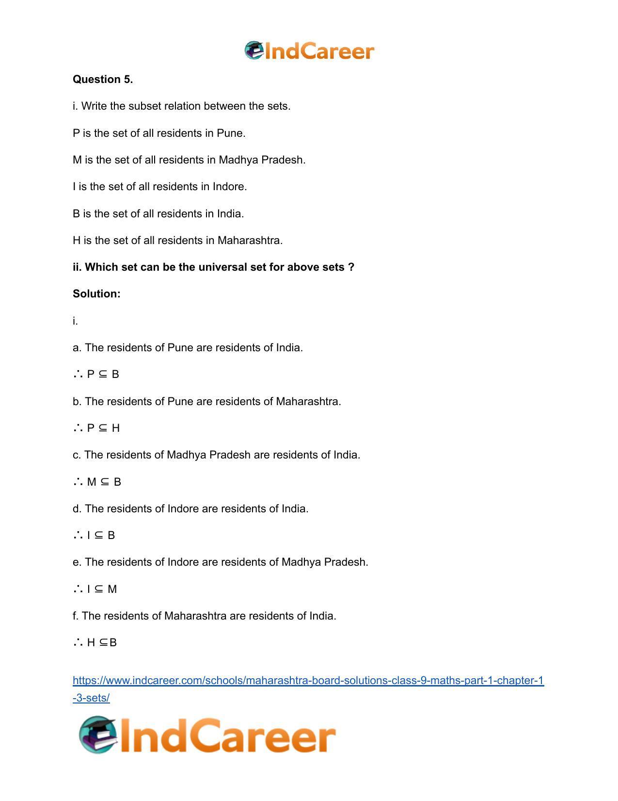 Maharashtra Board Solutions Class 9-Maths (Part 1): Chapter 1.3- Sets - Page 6