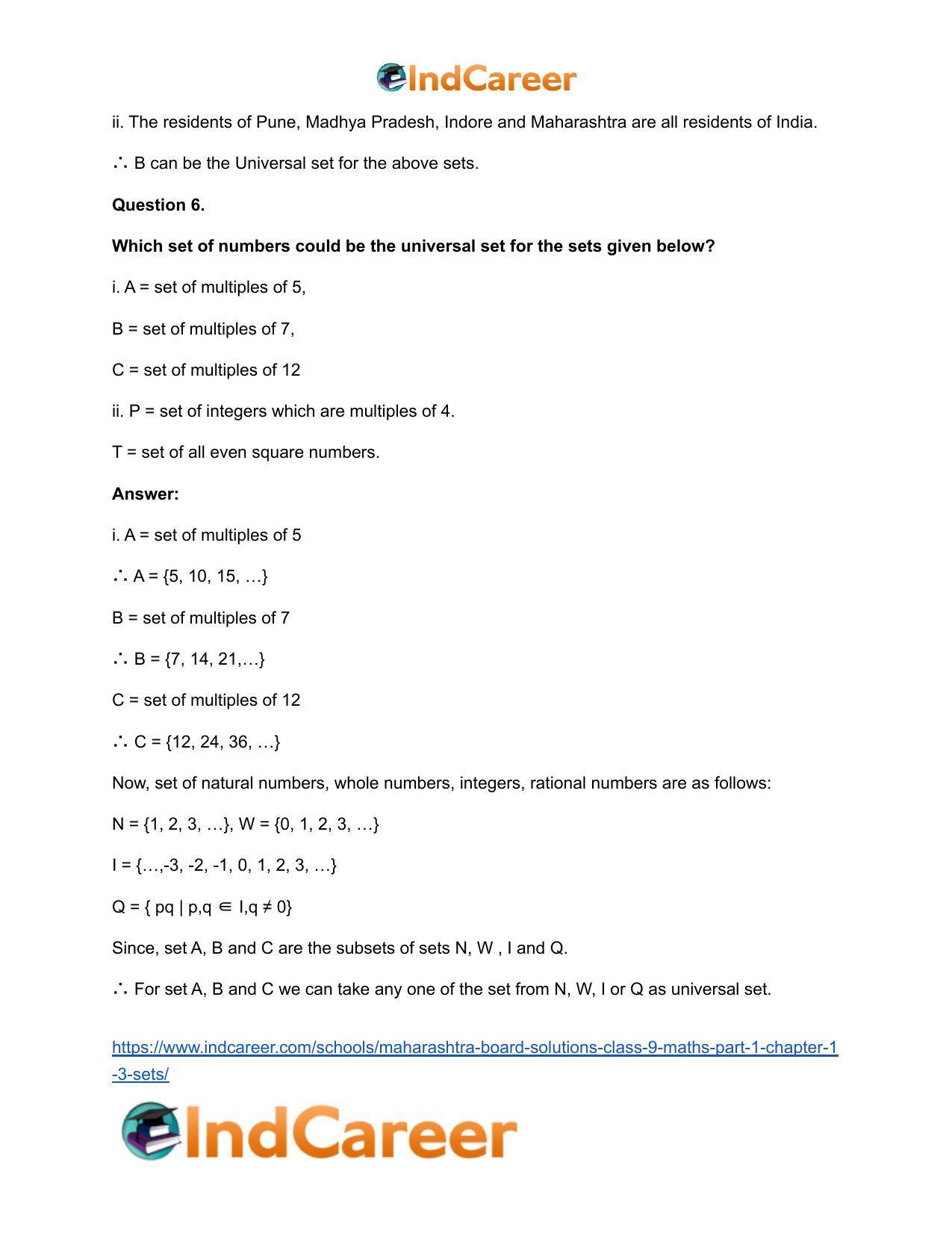 Maharashtra Board Solutions Class 9-Maths (Part 1): Chapter 1.3- Sets - Page 7