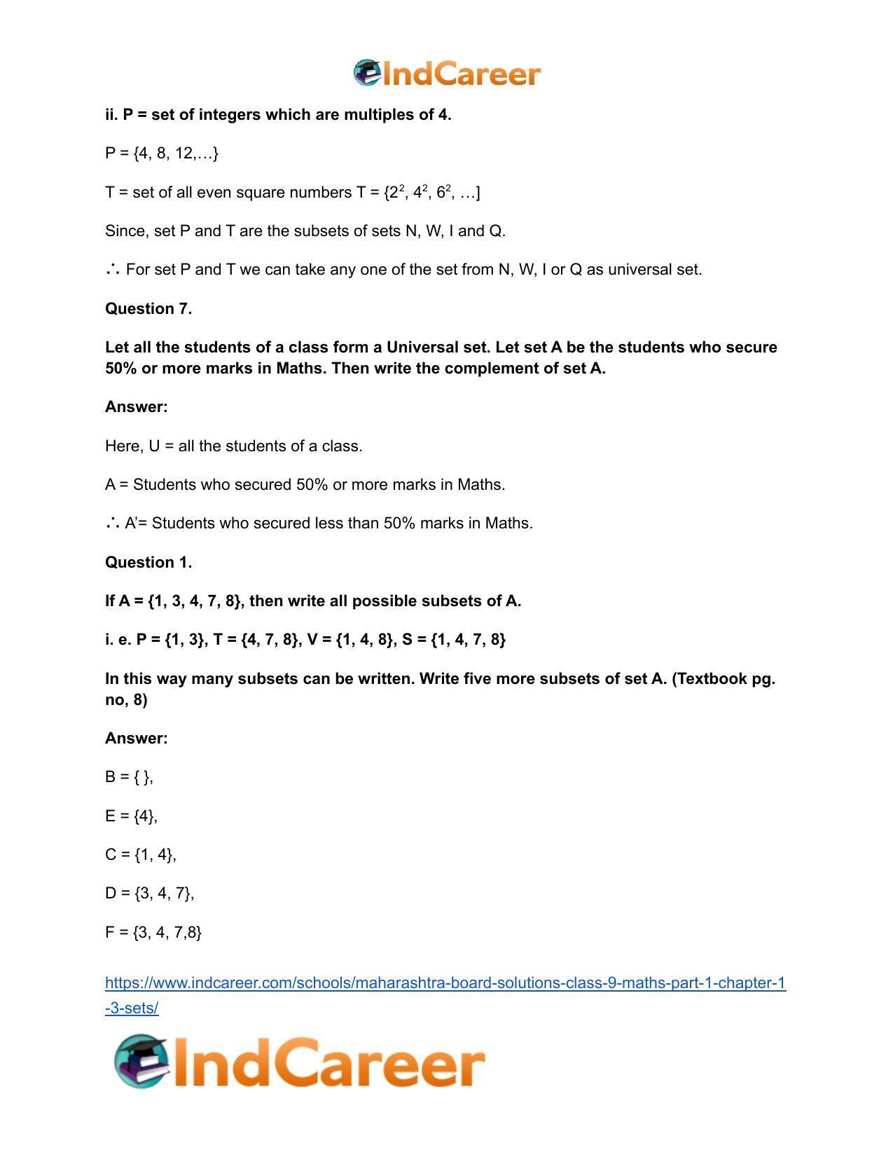 Maharashtra Board Solutions Class 9-Maths (Part 1): Chapter 1.3- Sets - Page 8