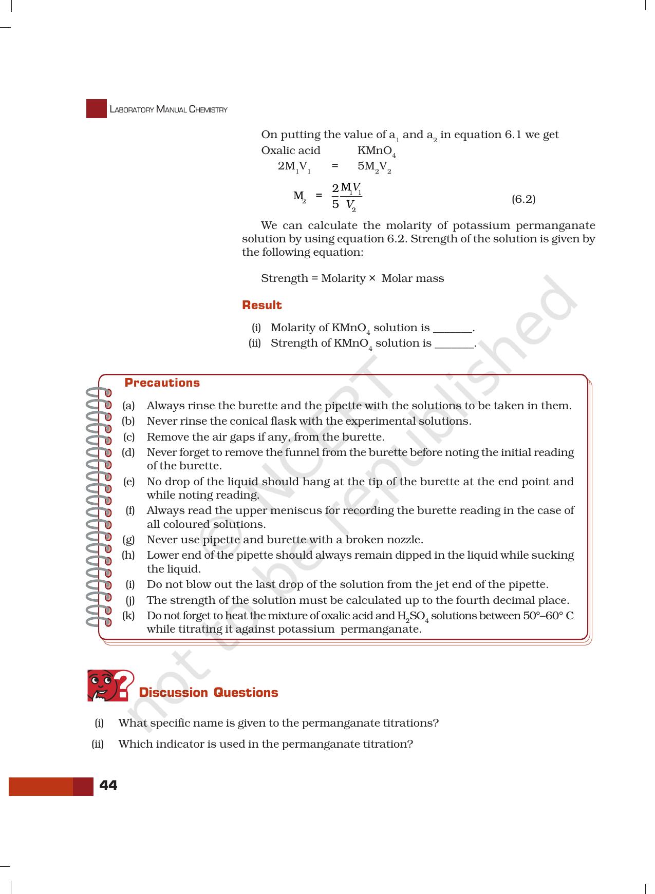 NCERT Laboratory Manuals for Class XII Chemistry - Unit 6 (Titrimetric Analysis (Redox Reaction)) - Page 5