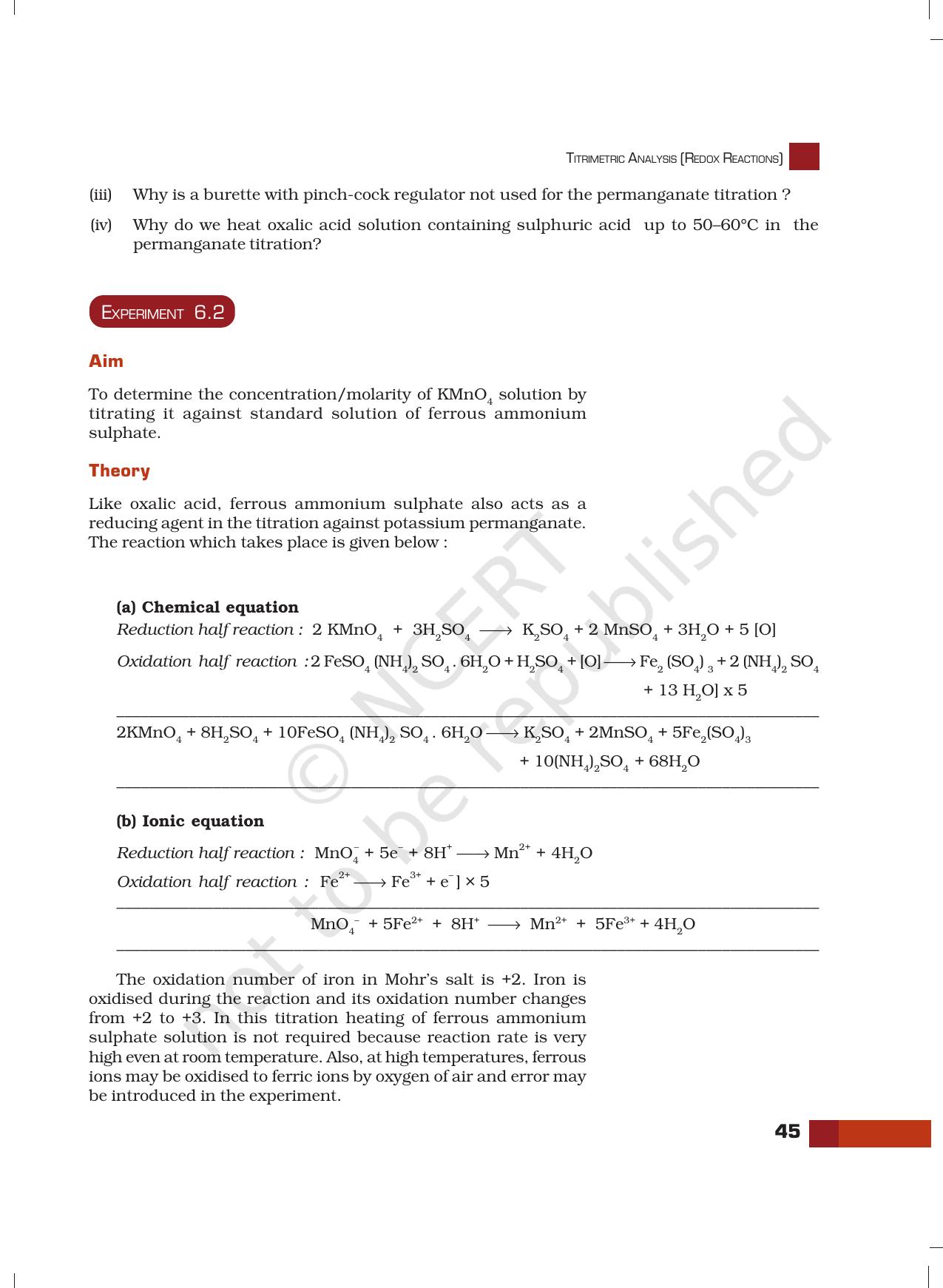 NCERT Laboratory Manuals for Class XII Chemistry - Unit 6 (Titrimetric Analysis (Redox Reaction)) - Page 6