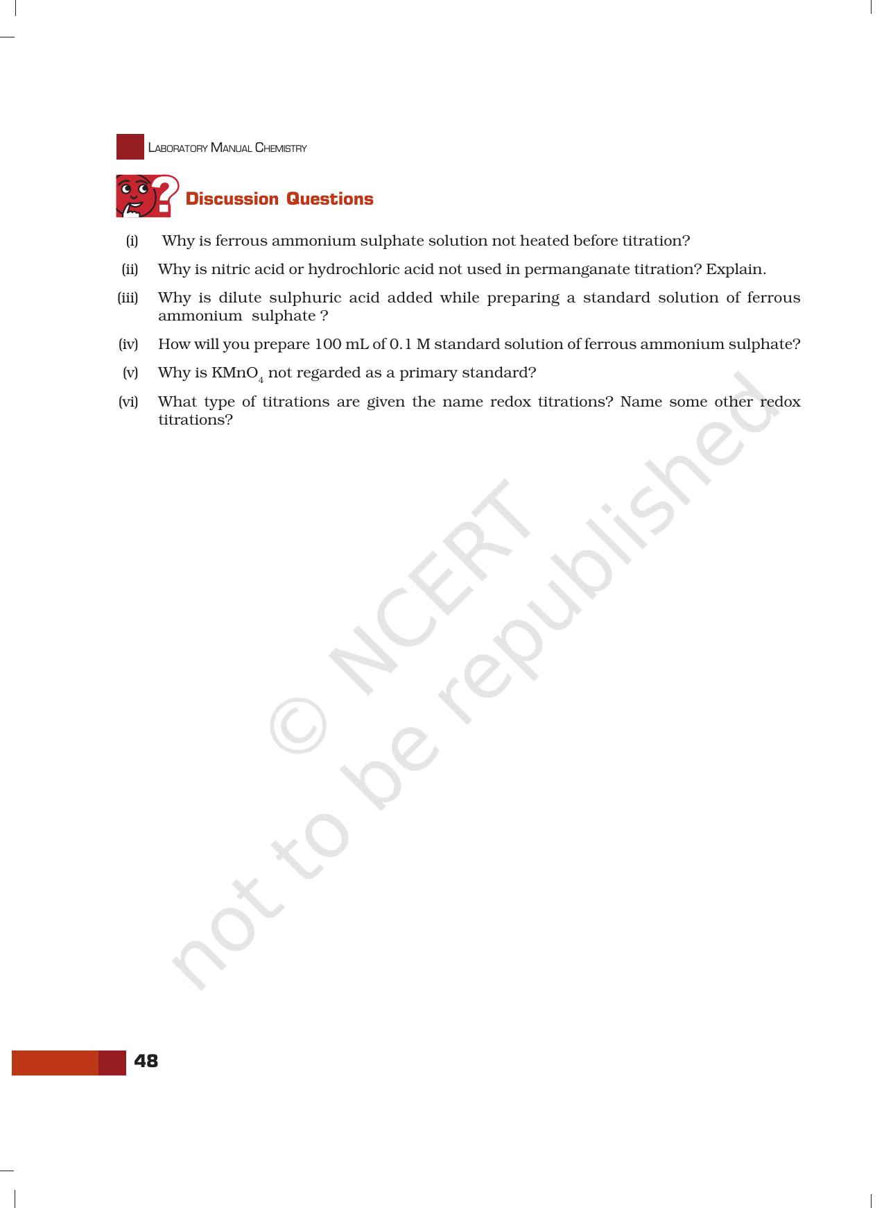 NCERT Laboratory Manuals for Class XII Chemistry - Unit 6 (Titrimetric Analysis (Redox Reaction)) - Page 9