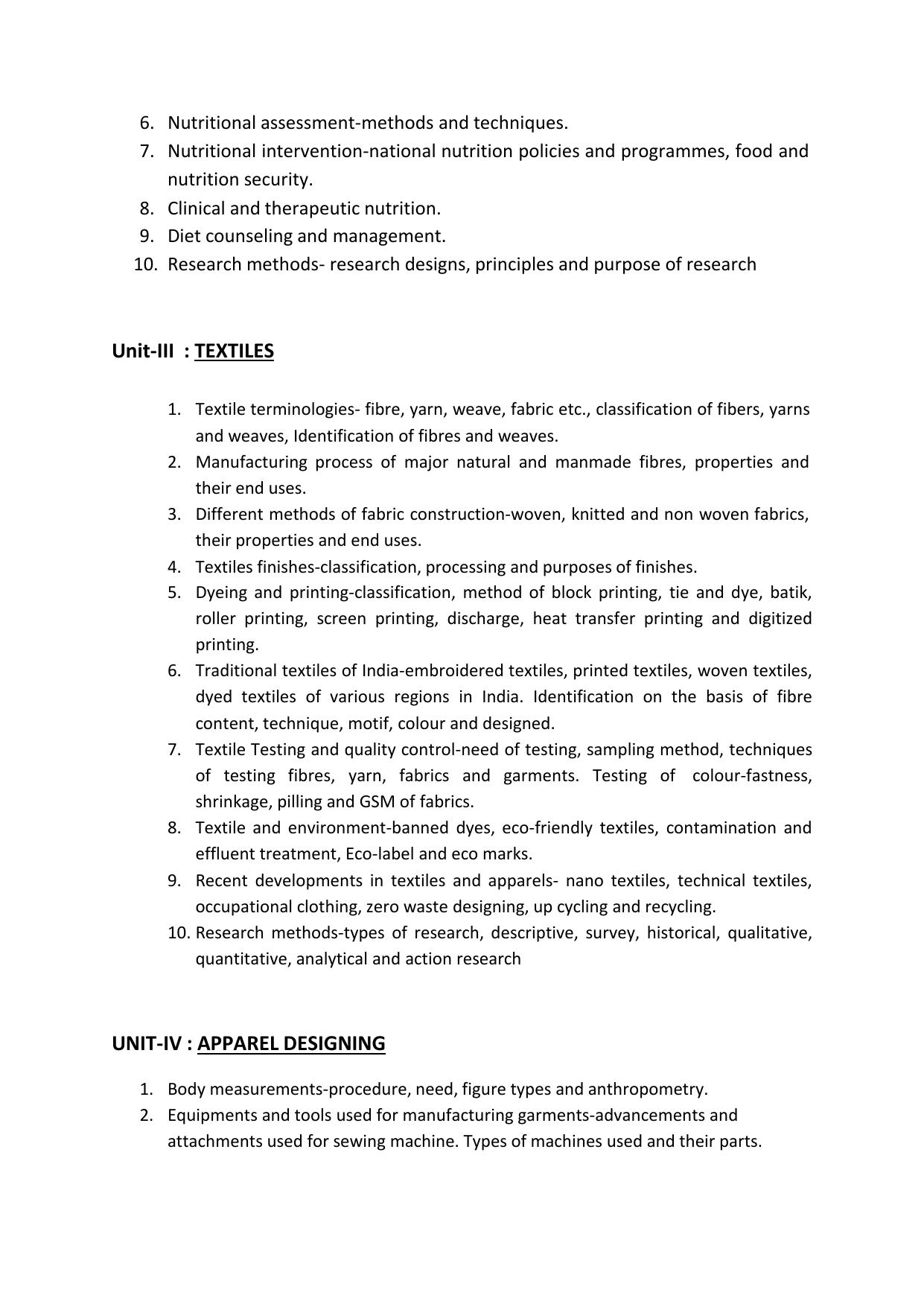 TNSET Syllabus - Home Science - Page 2