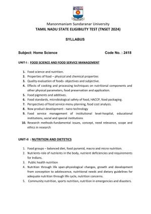 TNSET Syllabus - Home Science