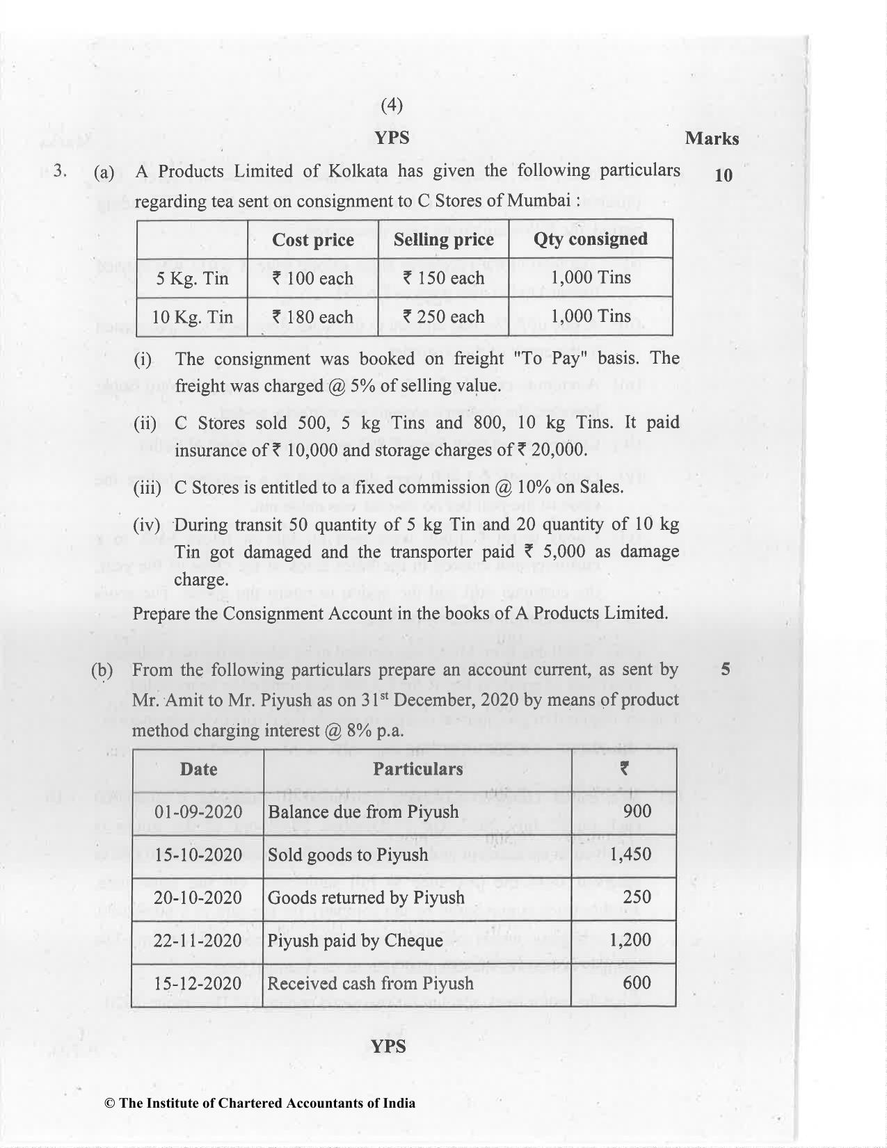 CA Foundation December 2020 Question Paper - Paper 1 (Principles and Practice of Accounting) - Page 4