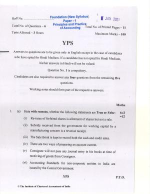 CA Foundation December 2020 Question Paper - Paper 1 (Principles and Practice of Accounting)