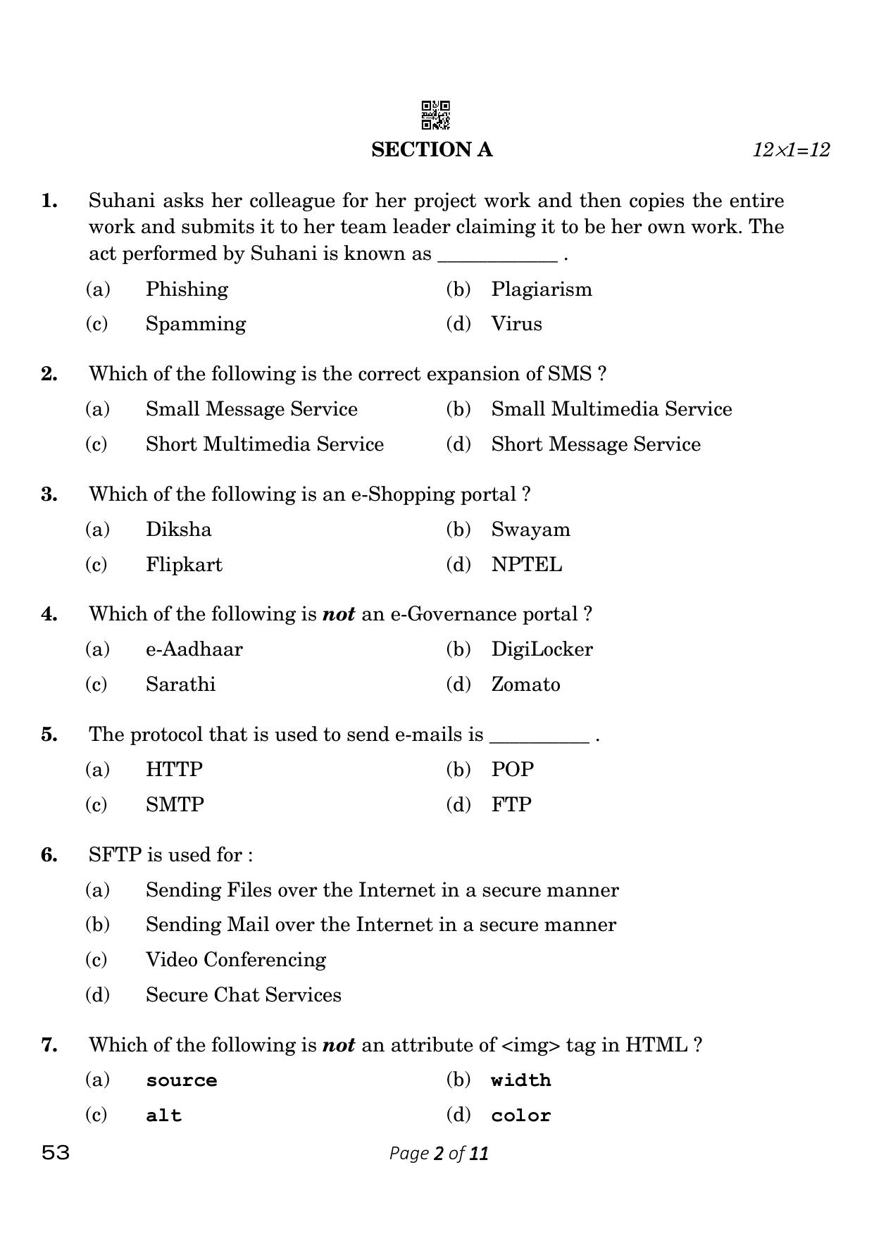 CBSE Class 10 53_Computer Applications 2023 Question Paper - Page 2