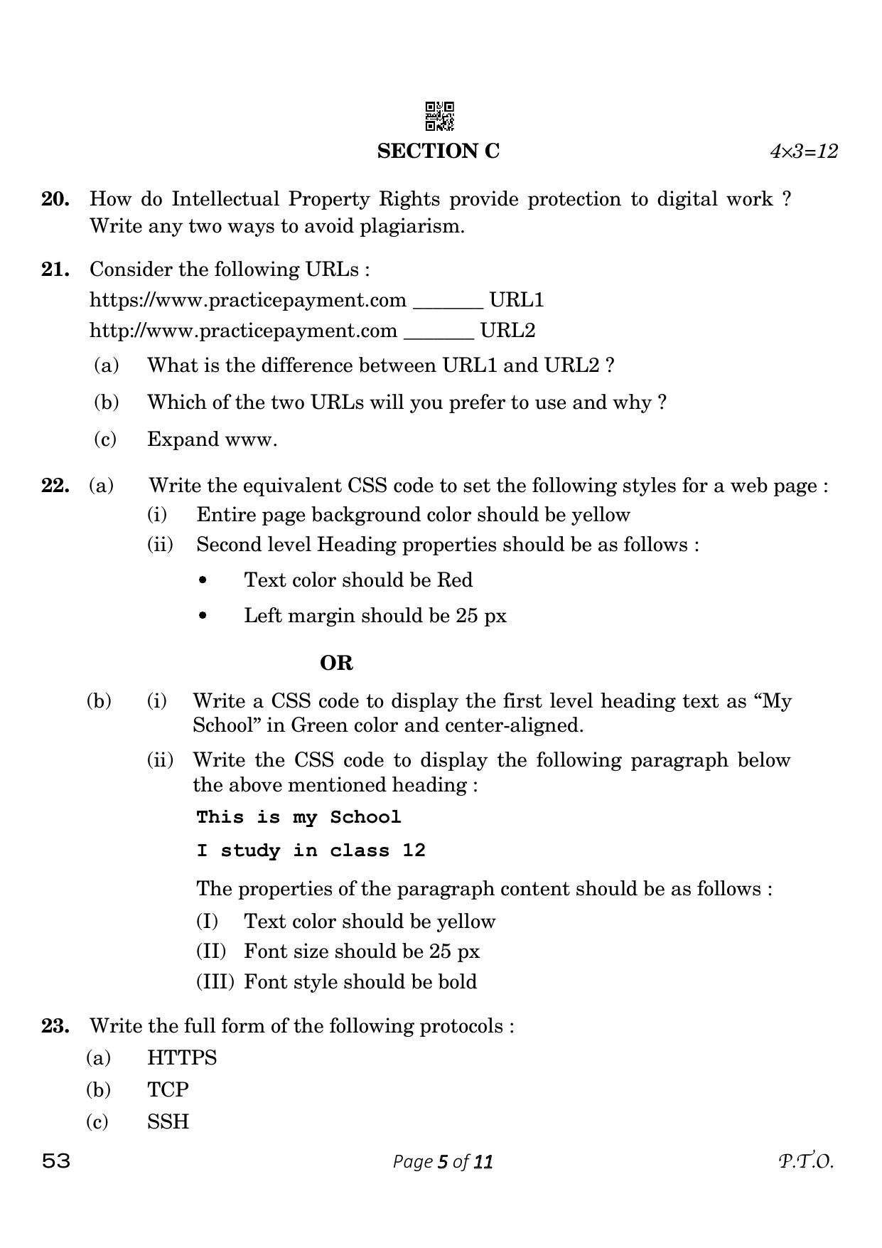 CBSE Class 10 53_Computer Applications 2023 Question Paper - Page 5
