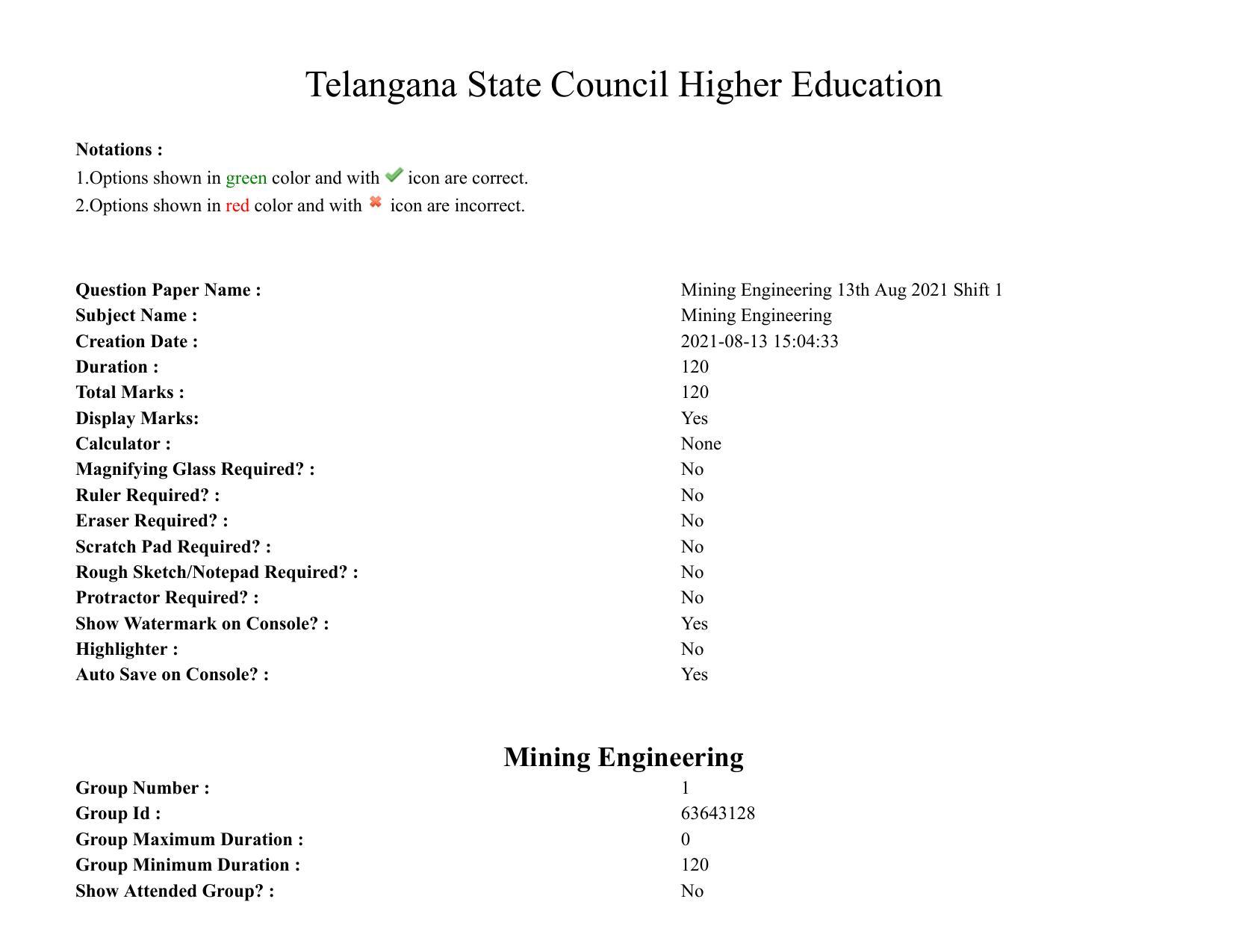 TS PGECET 2021: (MN) Mining Engineering Question Papers - Page 1