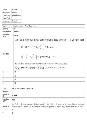 JEE Mains 2022: B.Arch English (Shift 1) 30-07-2022 Question Paper