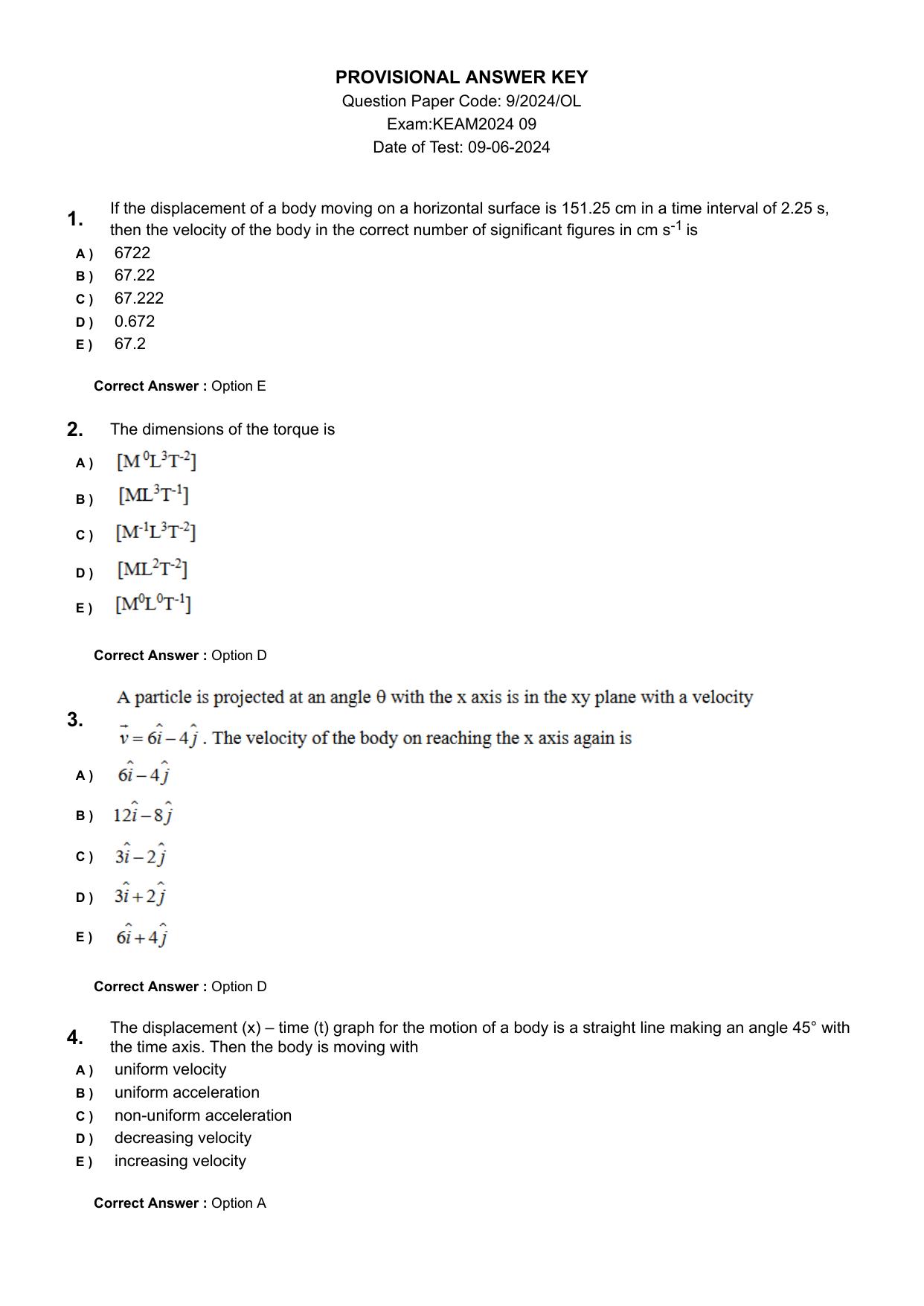 KEAM 2024 June 9 Question Paper with Answer Key - Page 1