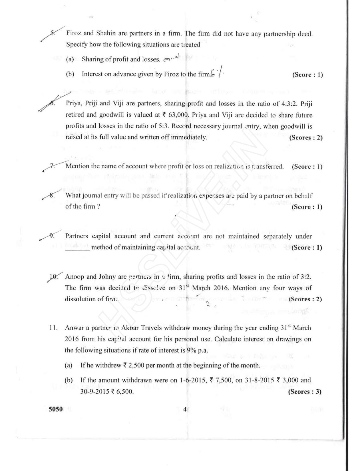 Kerala Plus Two 2017 Accountancy CA Question paper - Page 3