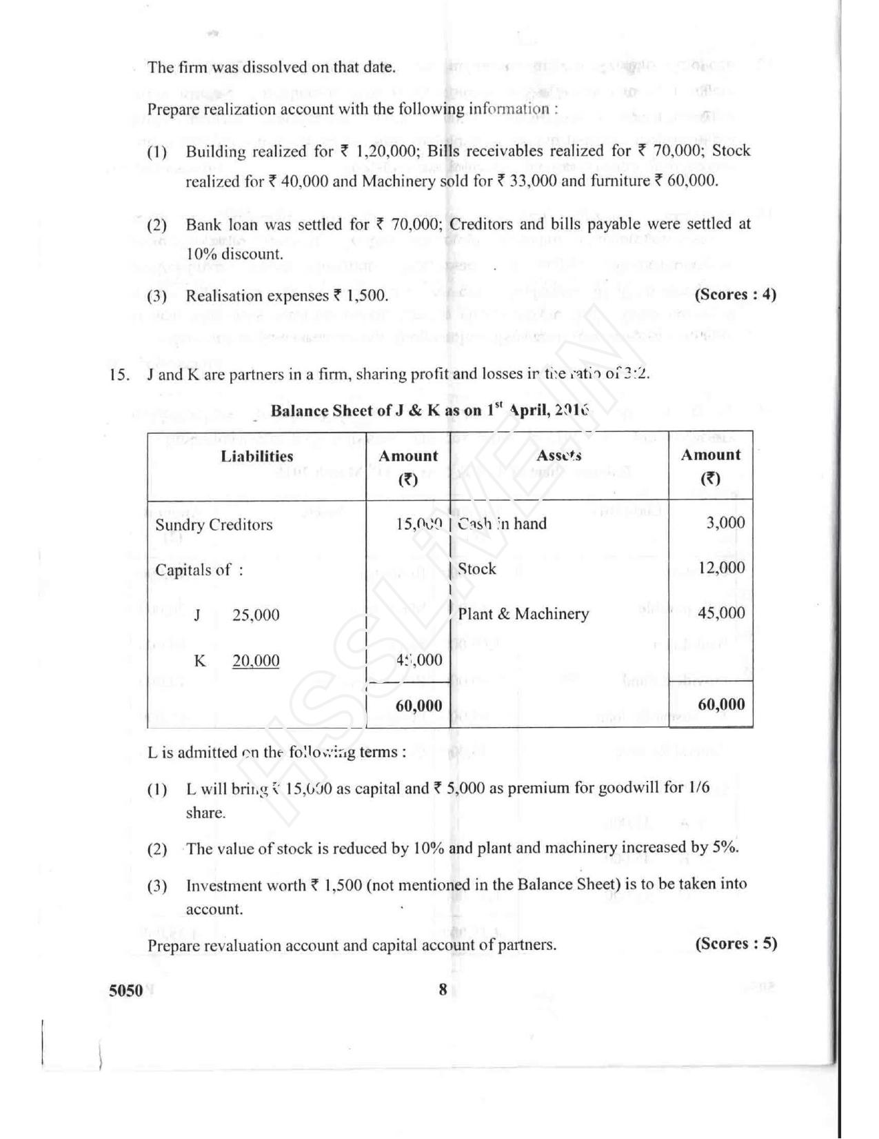 Kerala Plus Two 2017 Accountancy CA  Question paper - Page 5
