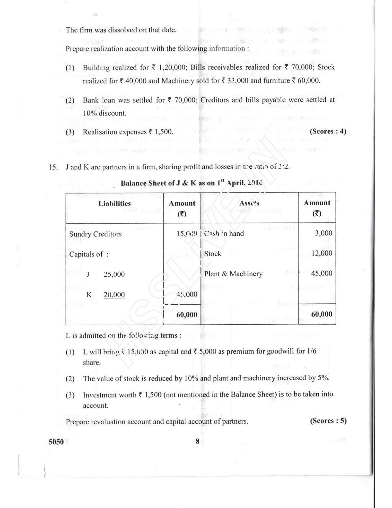 Kerala Plus Two 2017 Accountancy CA Question paper - Page 5
