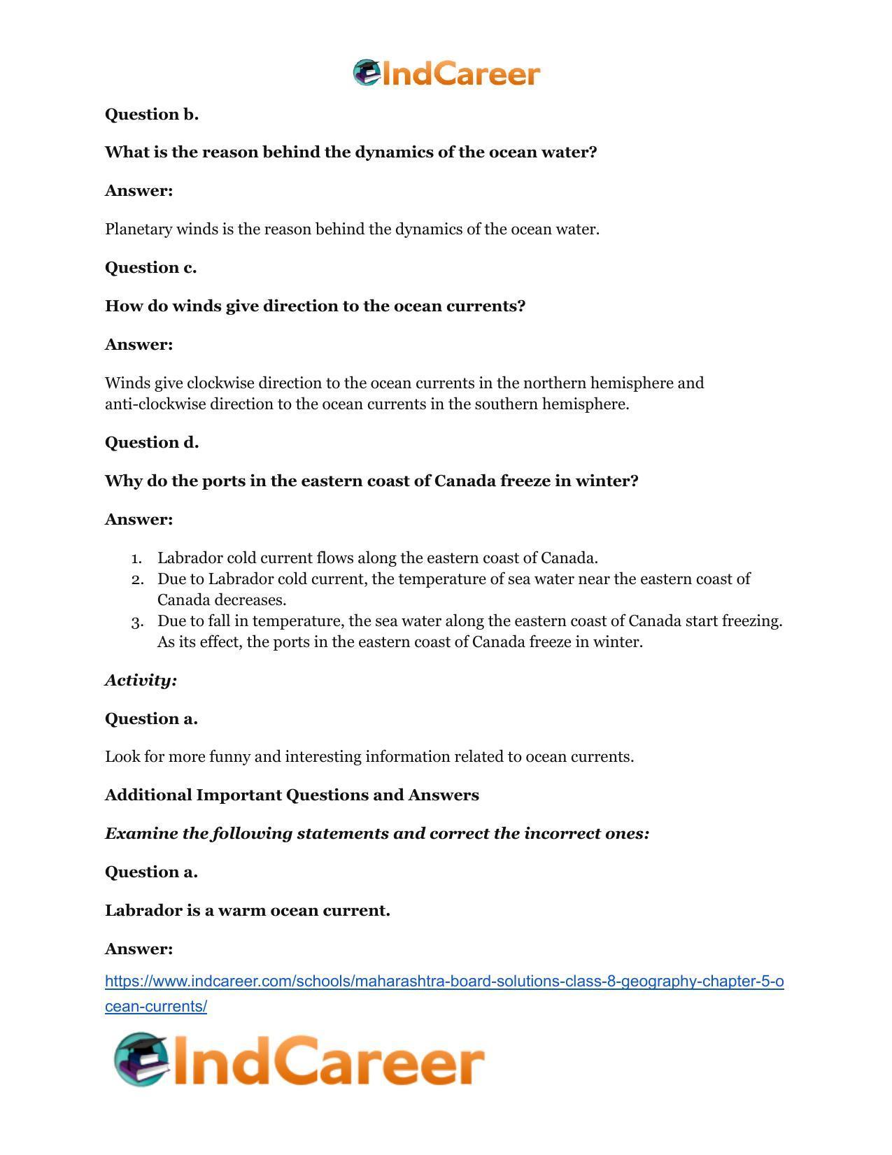 Maharashtra Board Solutions Class 8-Geography: Chapter 5- Ocean Currents - Page 9