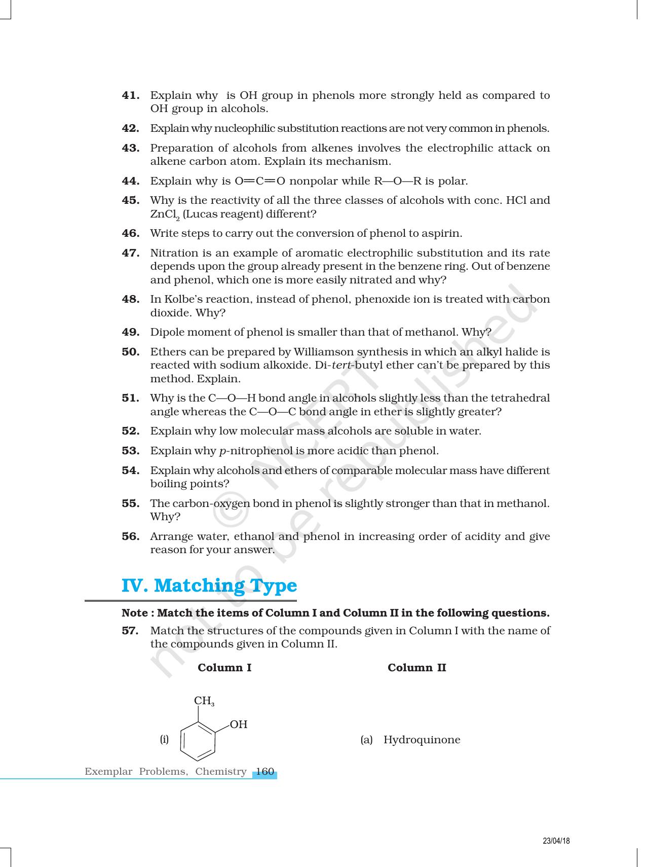 NCERT Exemplar Class 12: Chemistry - Alcohols, Phenols and Ethers - Page 7