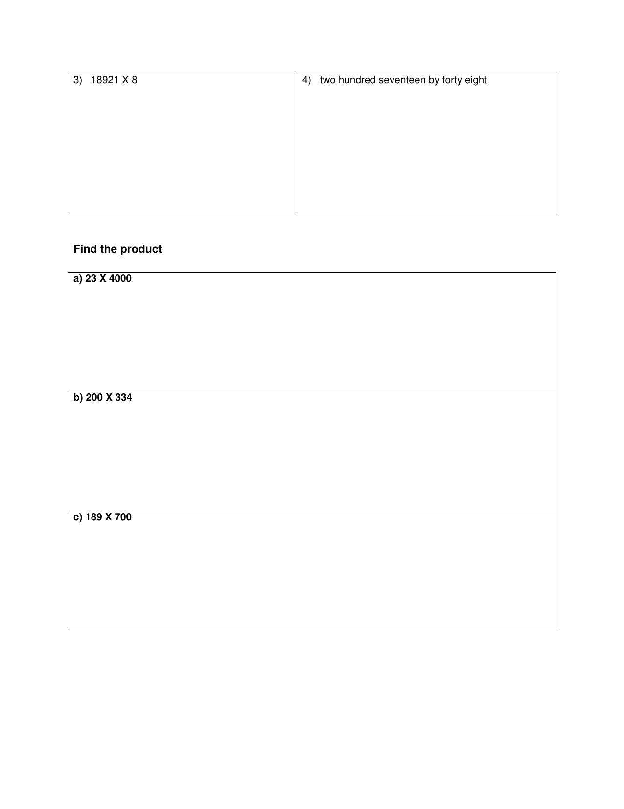 Worksheet for Class 4 Maths Assignment 28 Multiplication - Page 2