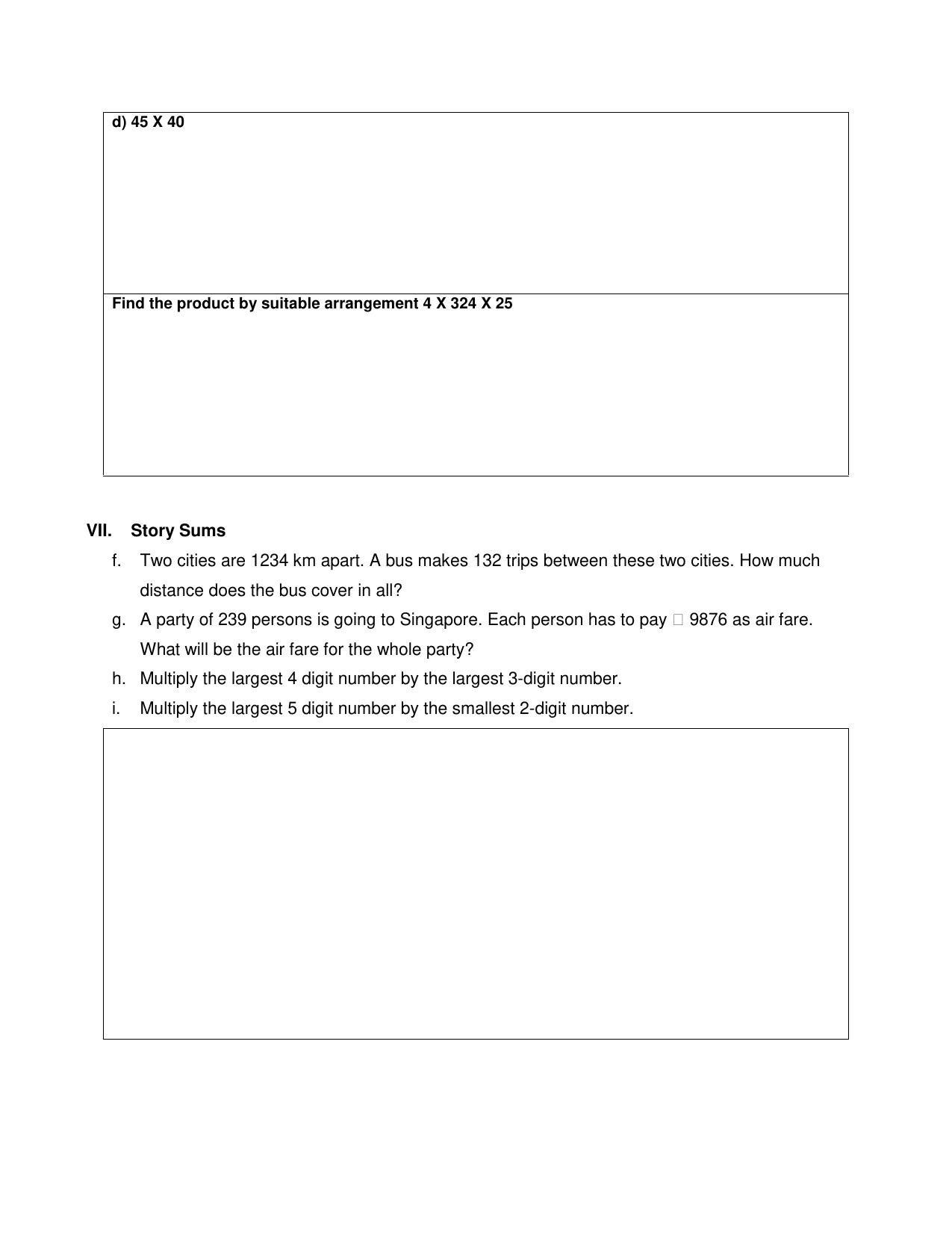 Worksheet for Class 4 Maths Assignment 28 Multiplication - Page 3