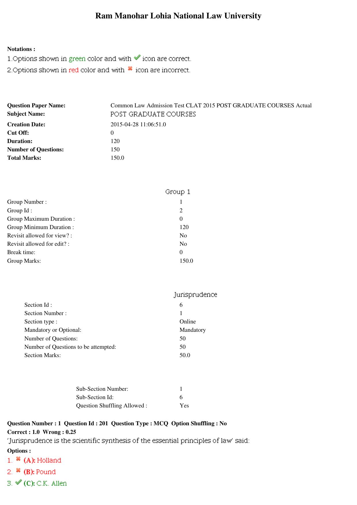 CLAT 2015 LLM Question Paper - Page 1