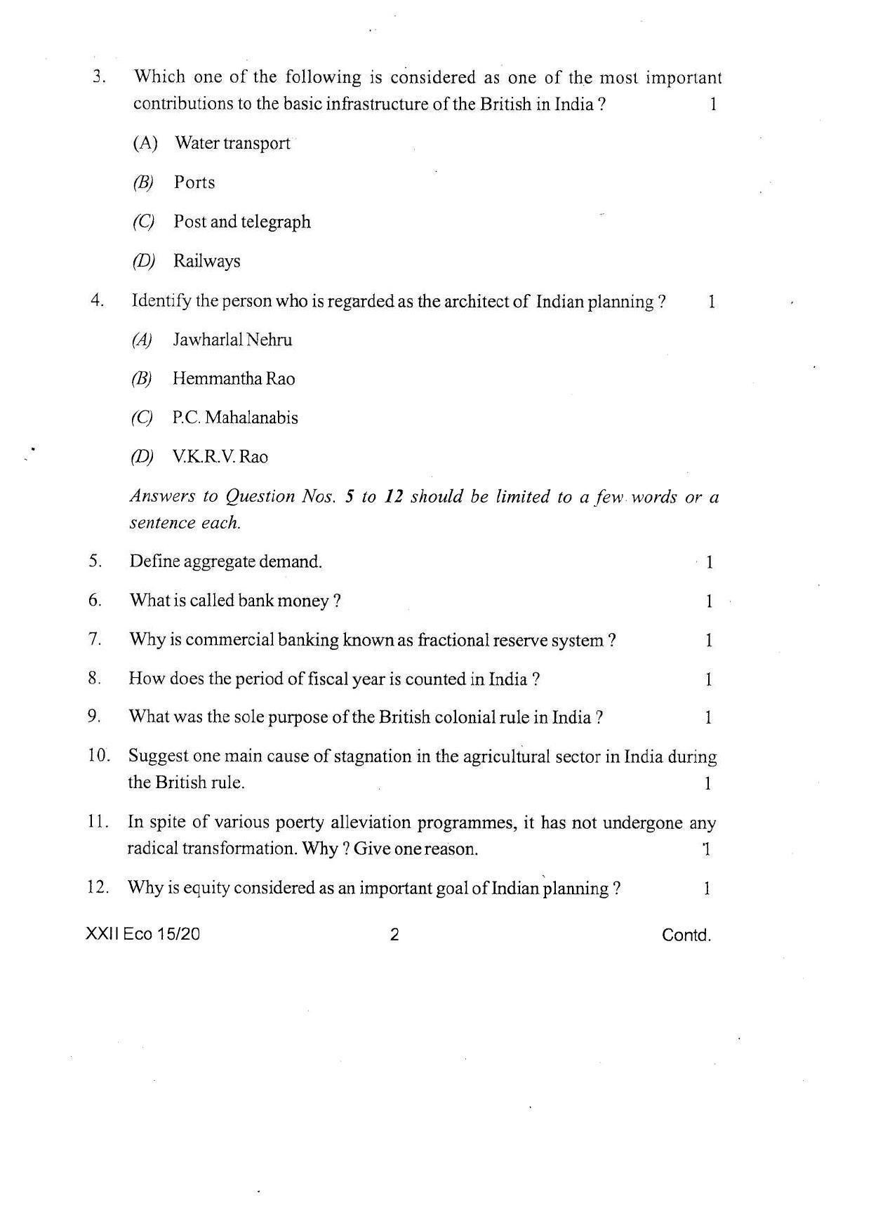 COHSEM Class 12 Economics Question Papers 2020 - Page 2