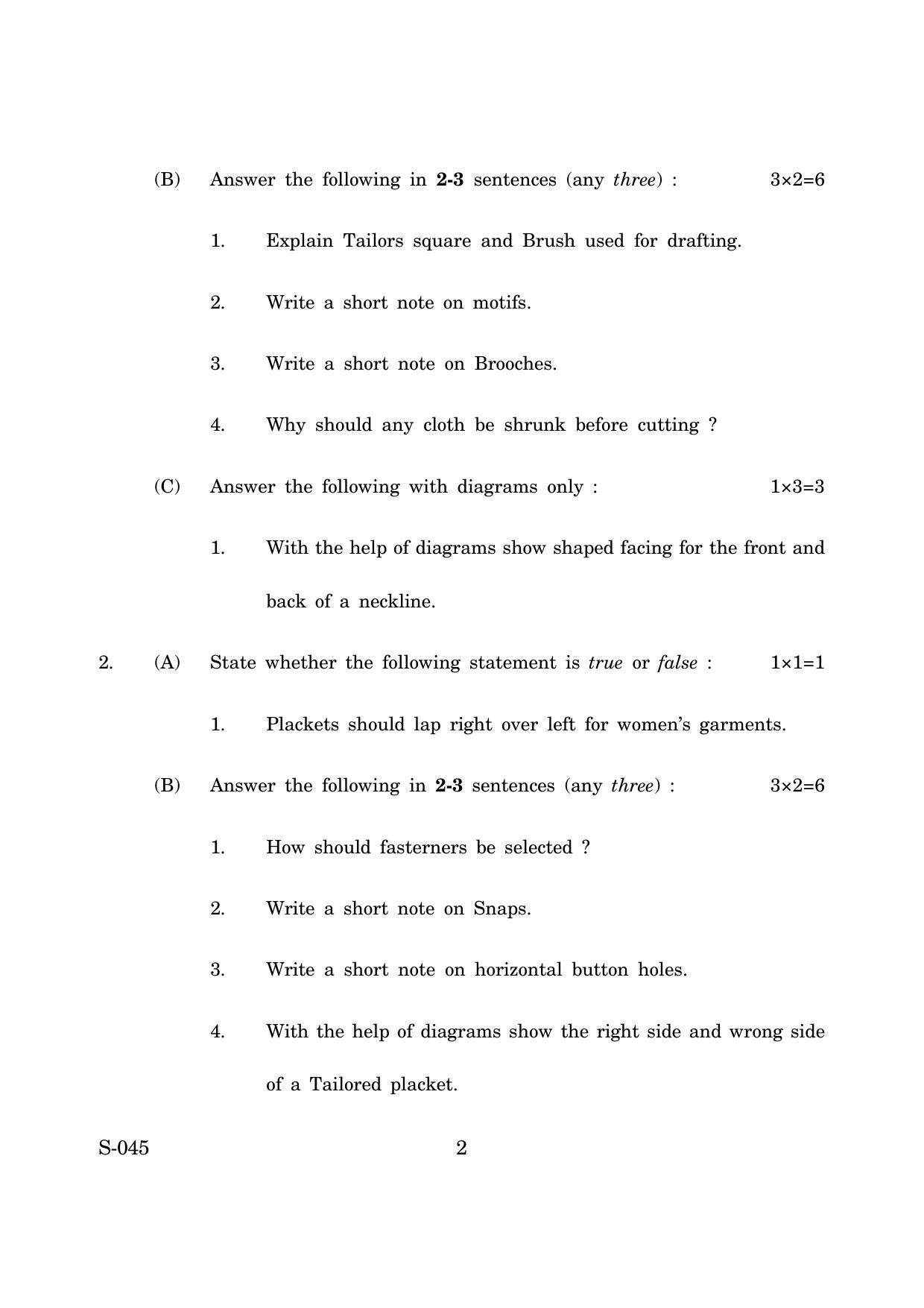 Goa Board Class 10 Garment Cutting Sewing  (March 2019) Question Paper - Page 2