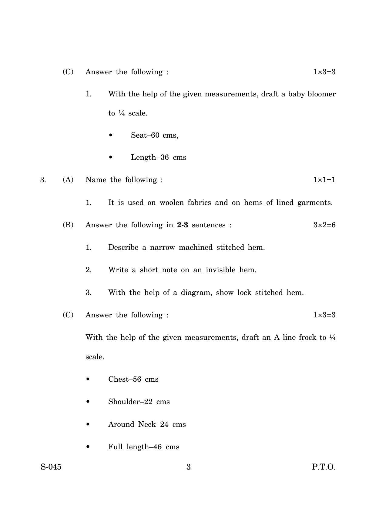 Goa Board Class 10 Garment Cutting Sewing  (March 2019) Question Paper - Page 3