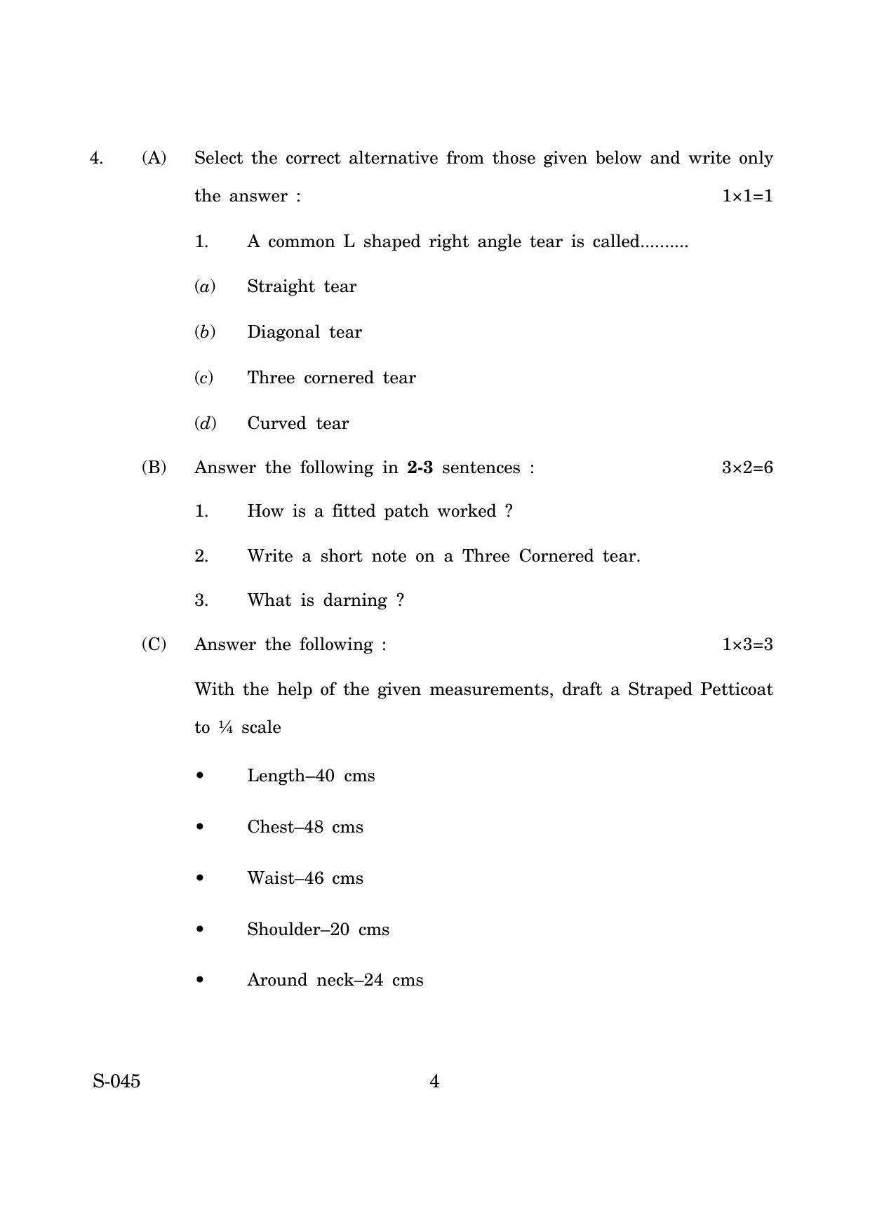 Goa Board Class 10 Garment Cutting Sewing  (March 2019) Question Paper - Page 4