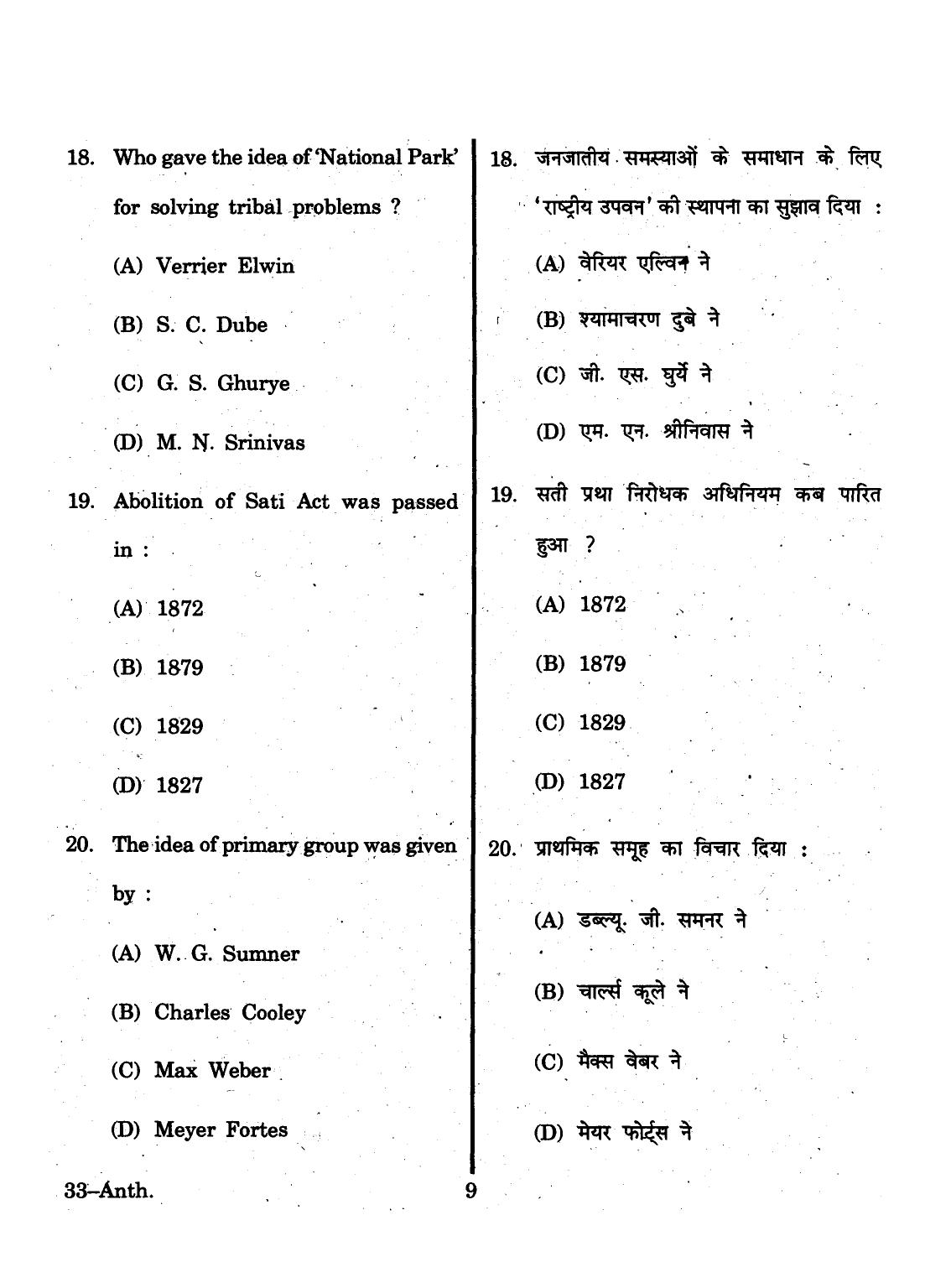 URATPG 2015 Anthropology Question Paper - Page 9