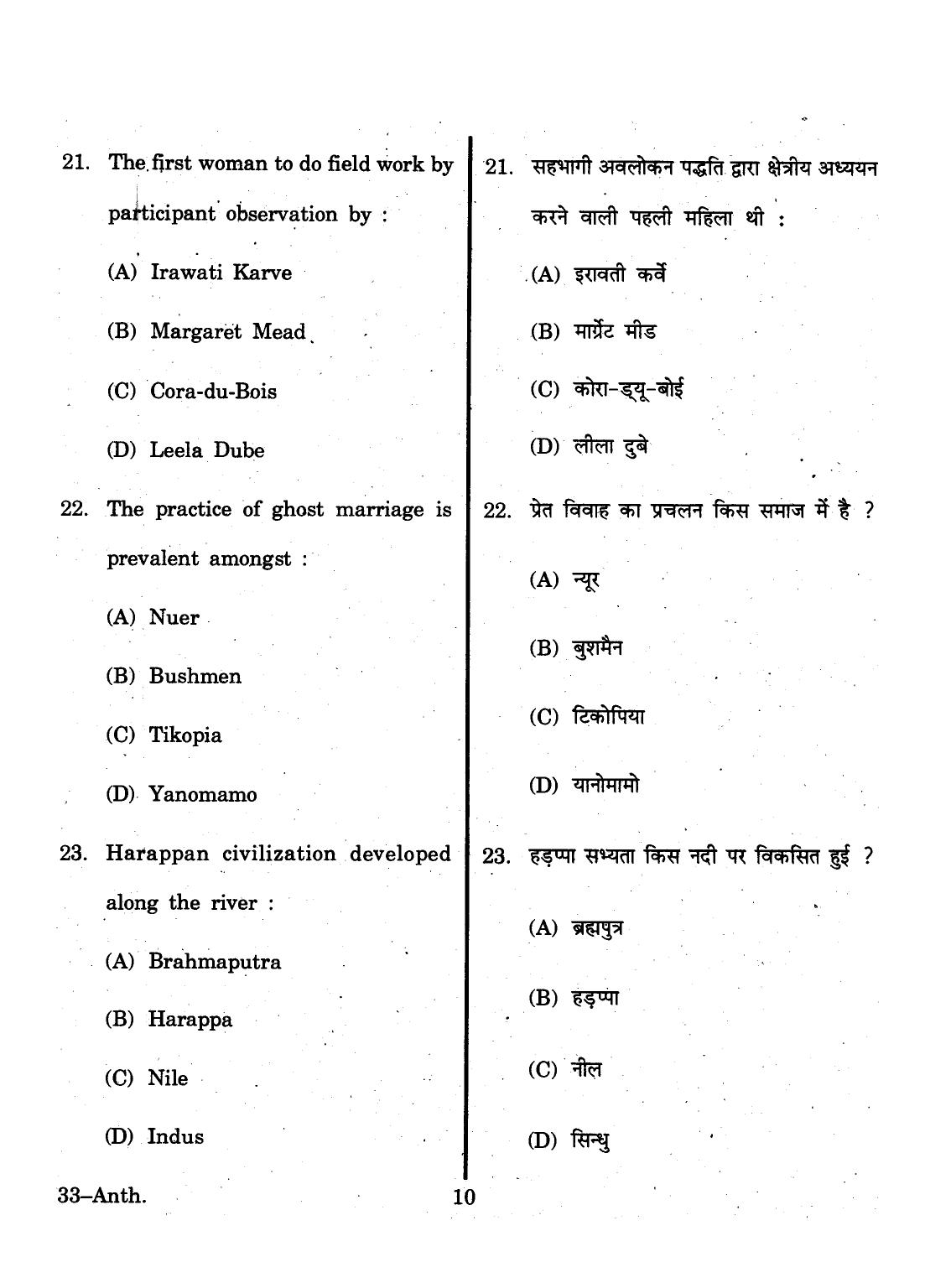 URATPG 2015 Anthropology Question Paper - Page 10