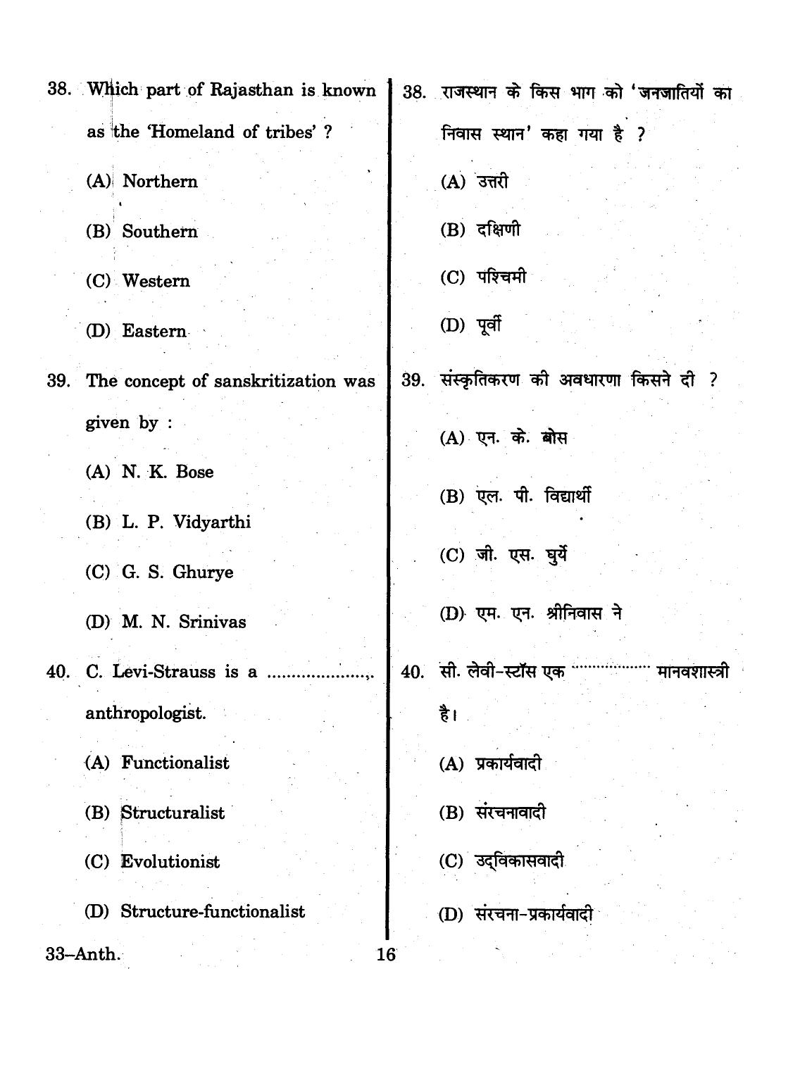 URATPG 2015 Anthropology Question Paper - Page 16