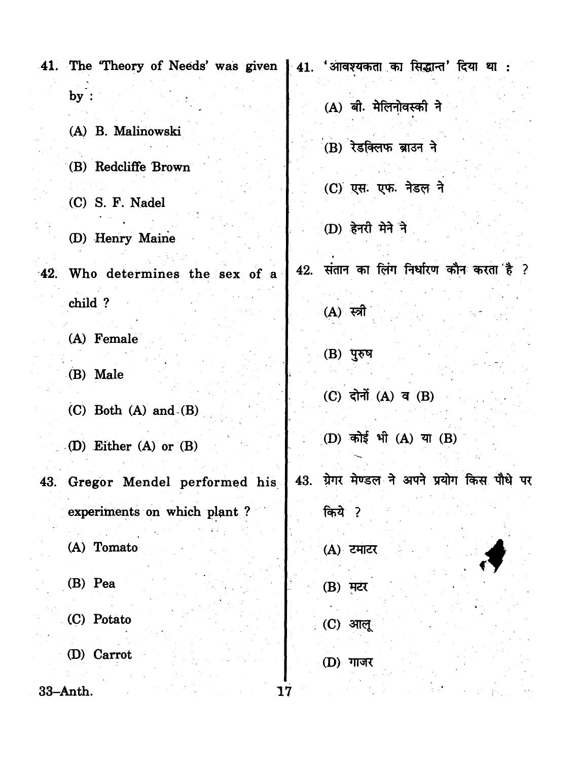 URATPG 2015 Anthropology Question Paper - Page 17
