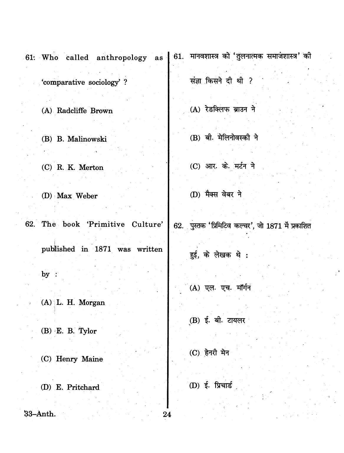 URATPG 2015 Anthropology Question Paper - Page 24