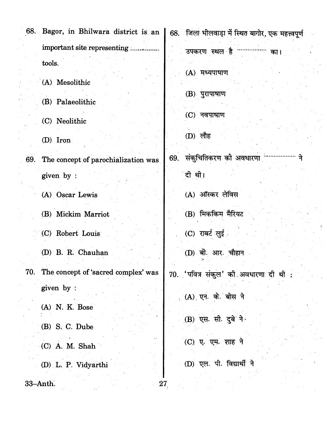 URATPG 2015 Anthropology Question Paper - Page 27