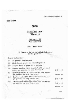 Assam HS 2nd Year Chemistry 2020 Question Paper