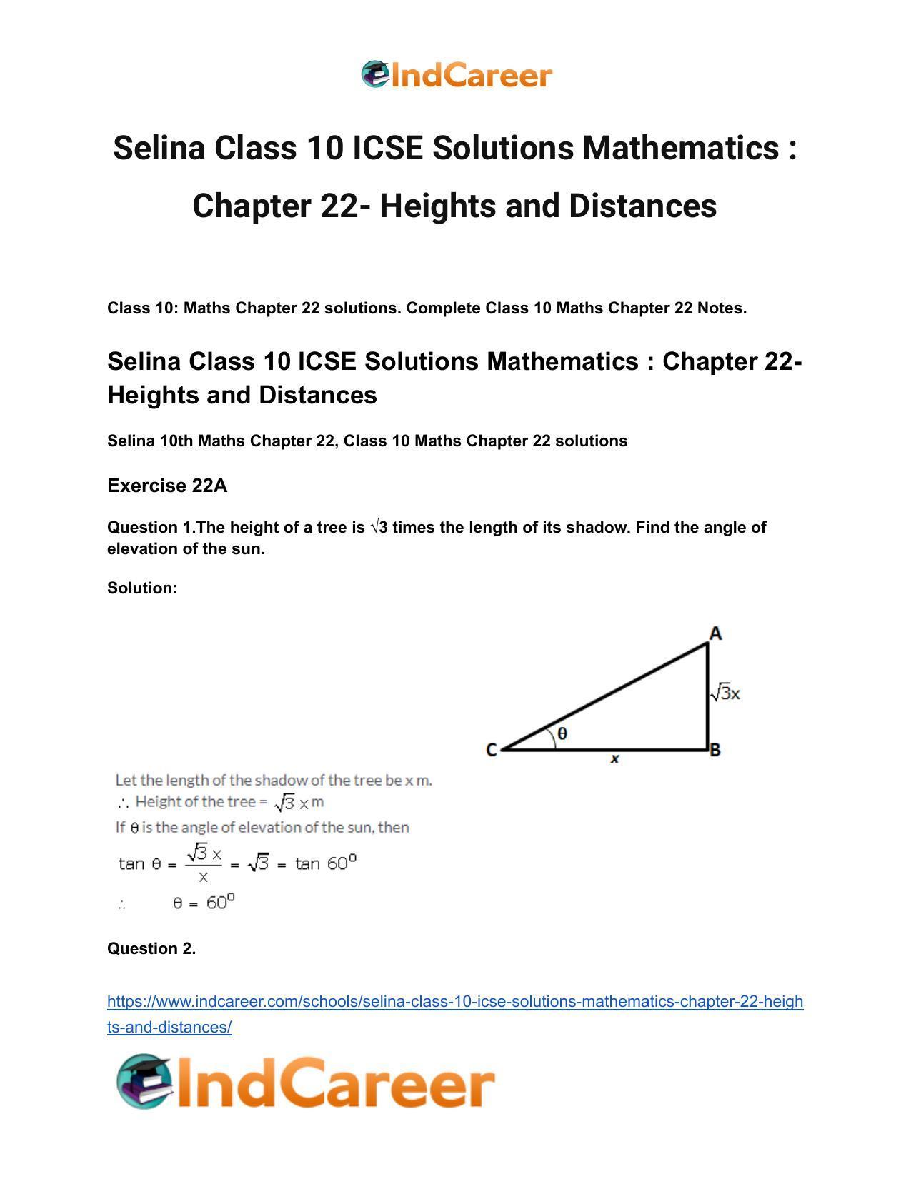 Selina Class 10 ICSE Solutions Mathematics : Chapter 22- Heights and Distances - Page 2