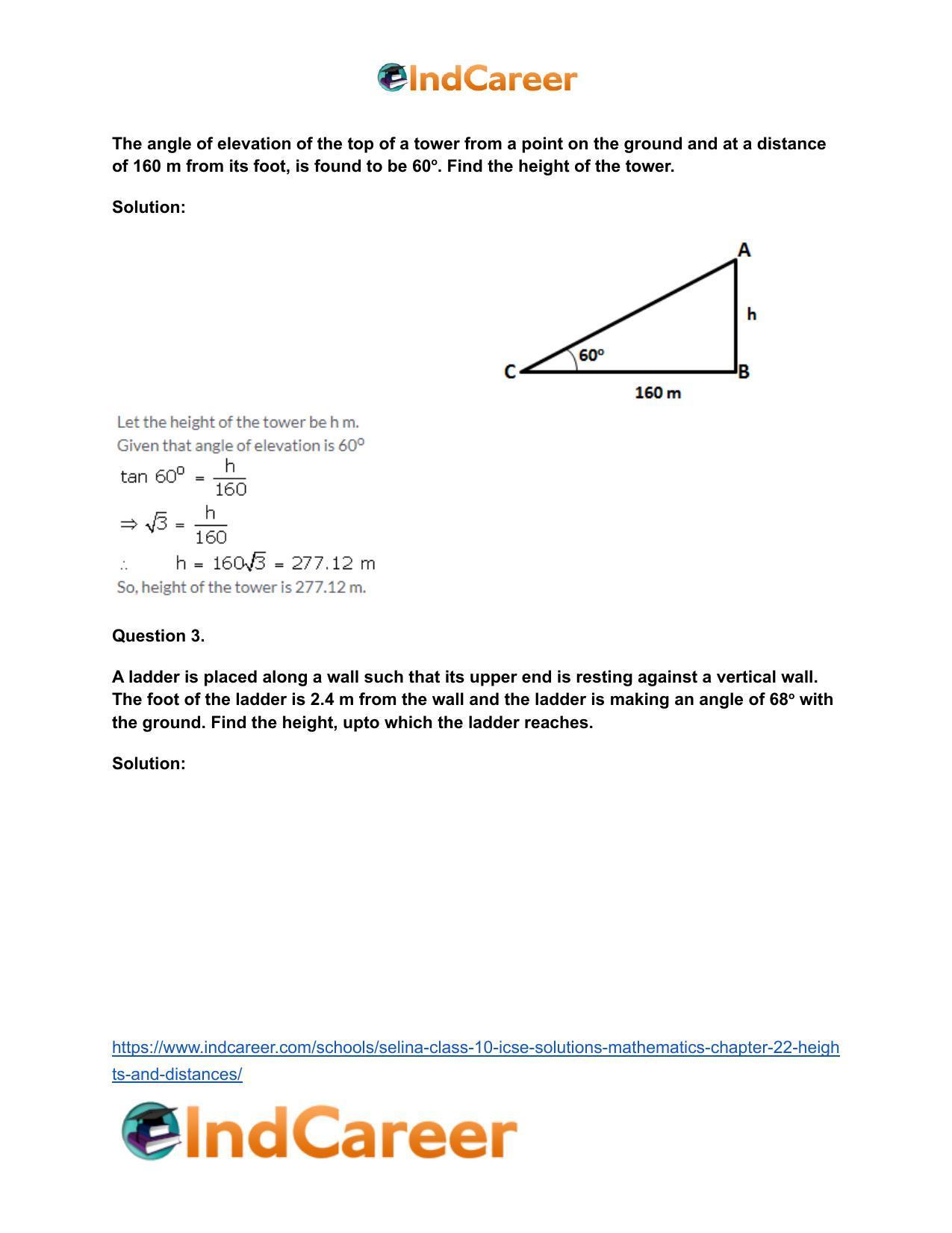 Selina Class 10 ICSE Solutions Mathematics : Chapter 22- Heights and Distances - Page 3