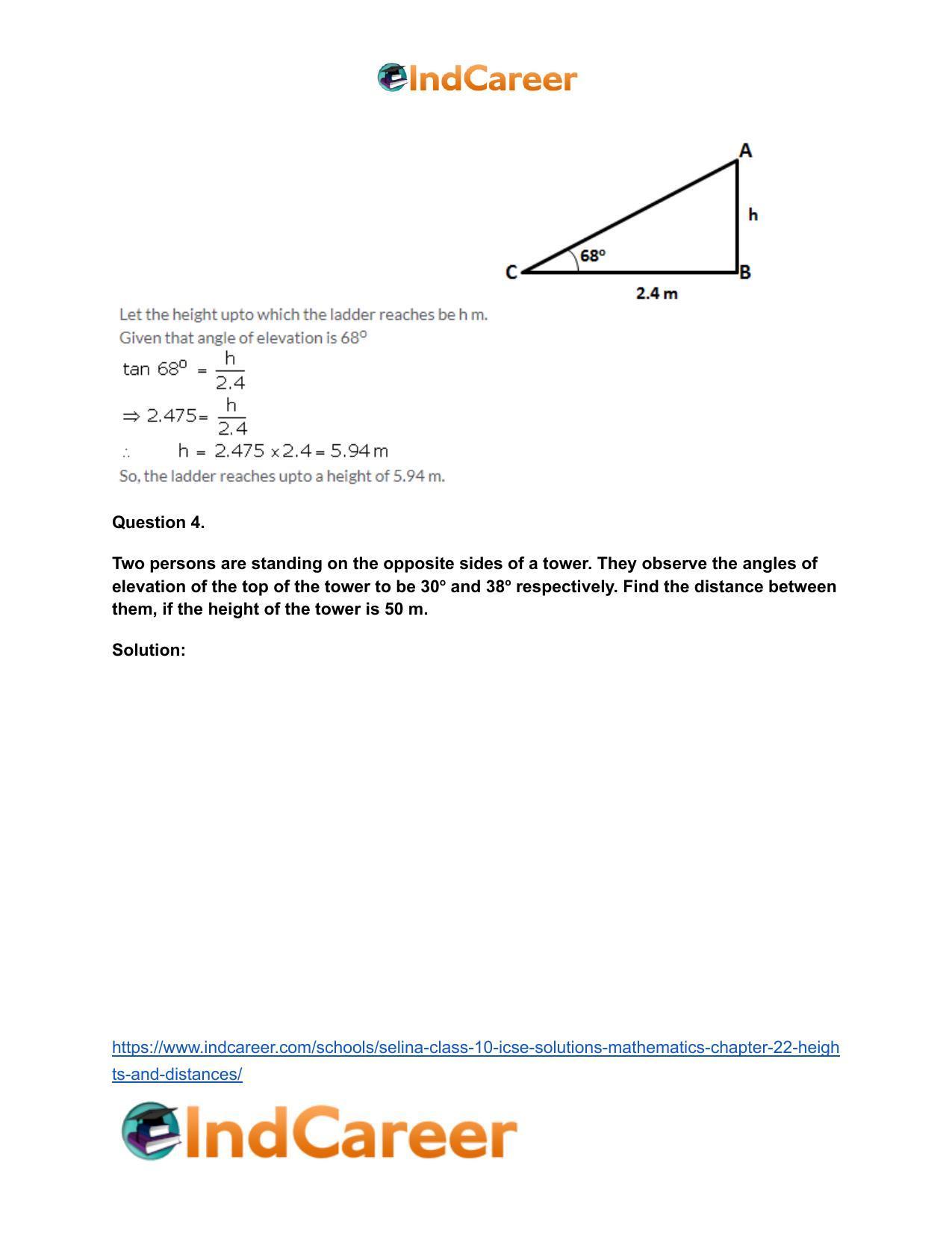 Selina Class 10 ICSE Solutions Mathematics : Chapter 22- Heights and Distances - Page 4