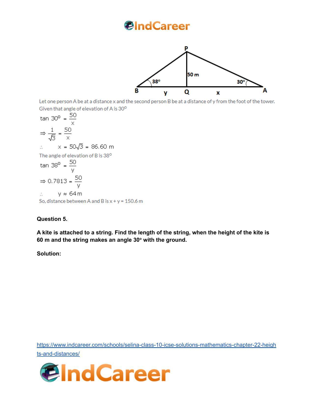 Selina Class 10 ICSE Solutions Mathematics : Chapter 22- Heights and Distances - Page 5