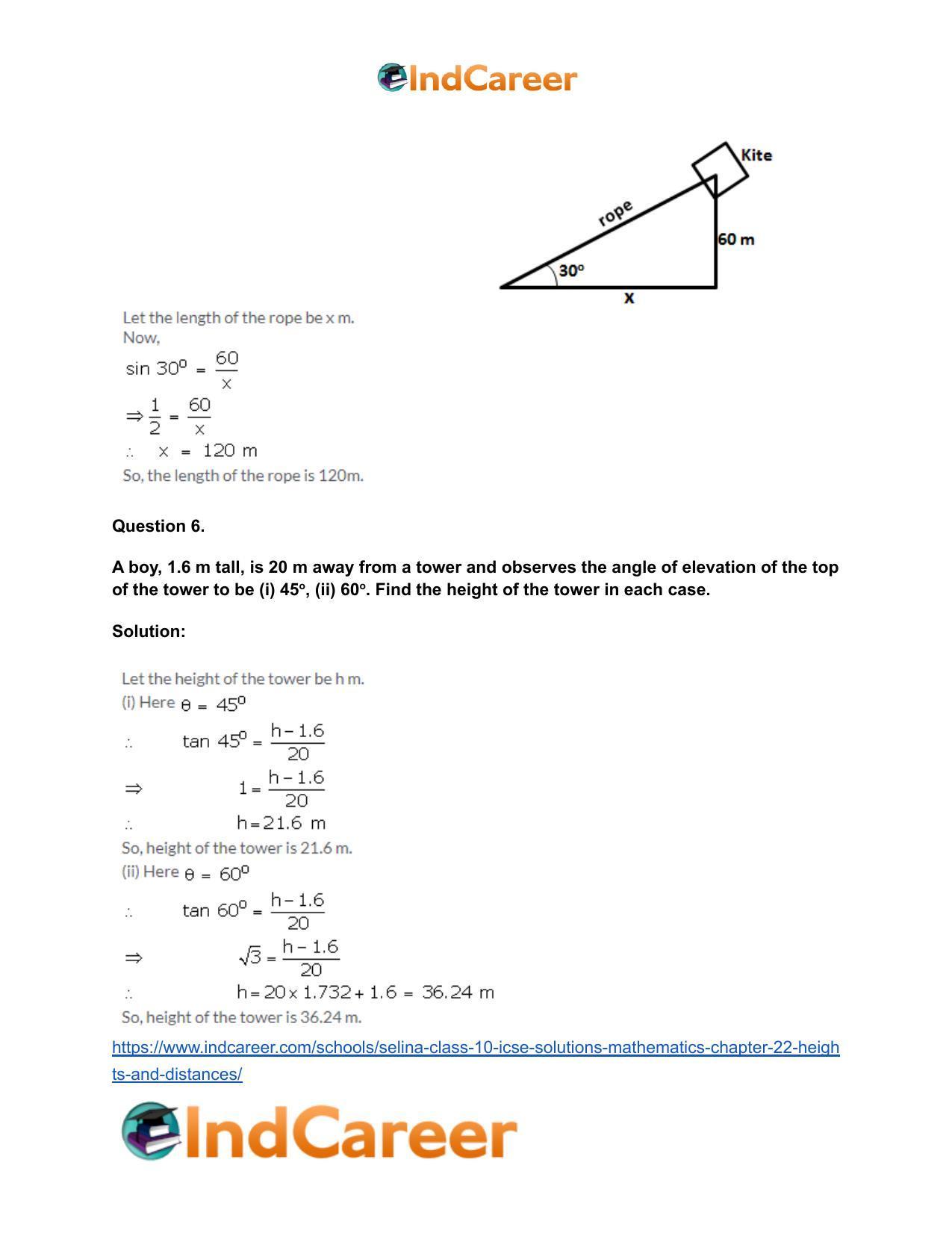 Selina Class 10 ICSE Solutions Mathematics : Chapter 22- Heights and Distances - Page 6