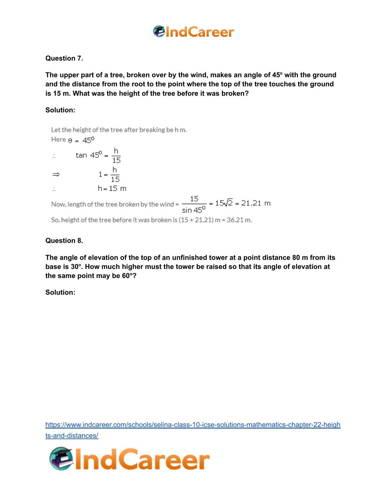 Selina Class 10 ICSE Solutions Mathematics : Chapter 22- Heights and Distances - Page 7