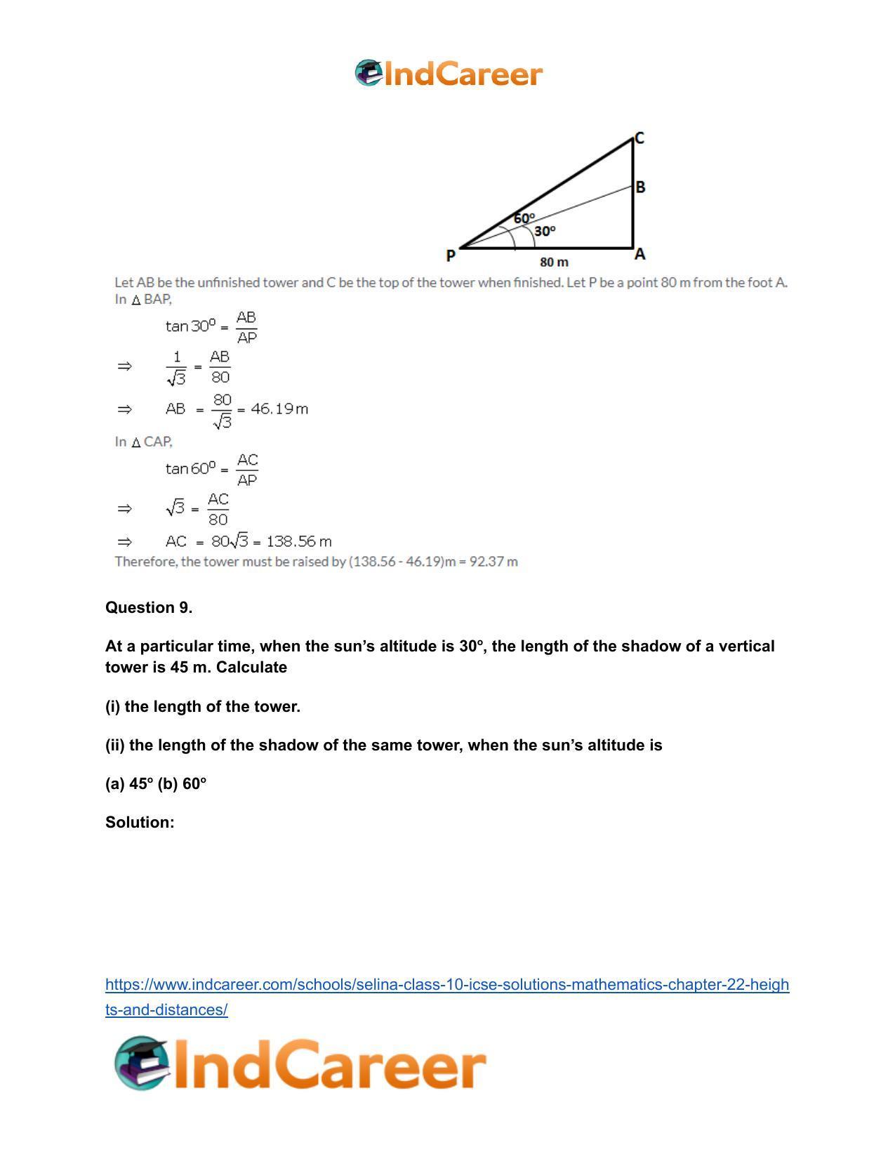 Selina Class 10 ICSE Solutions Mathematics : Chapter 22- Heights and Distances - Page 8