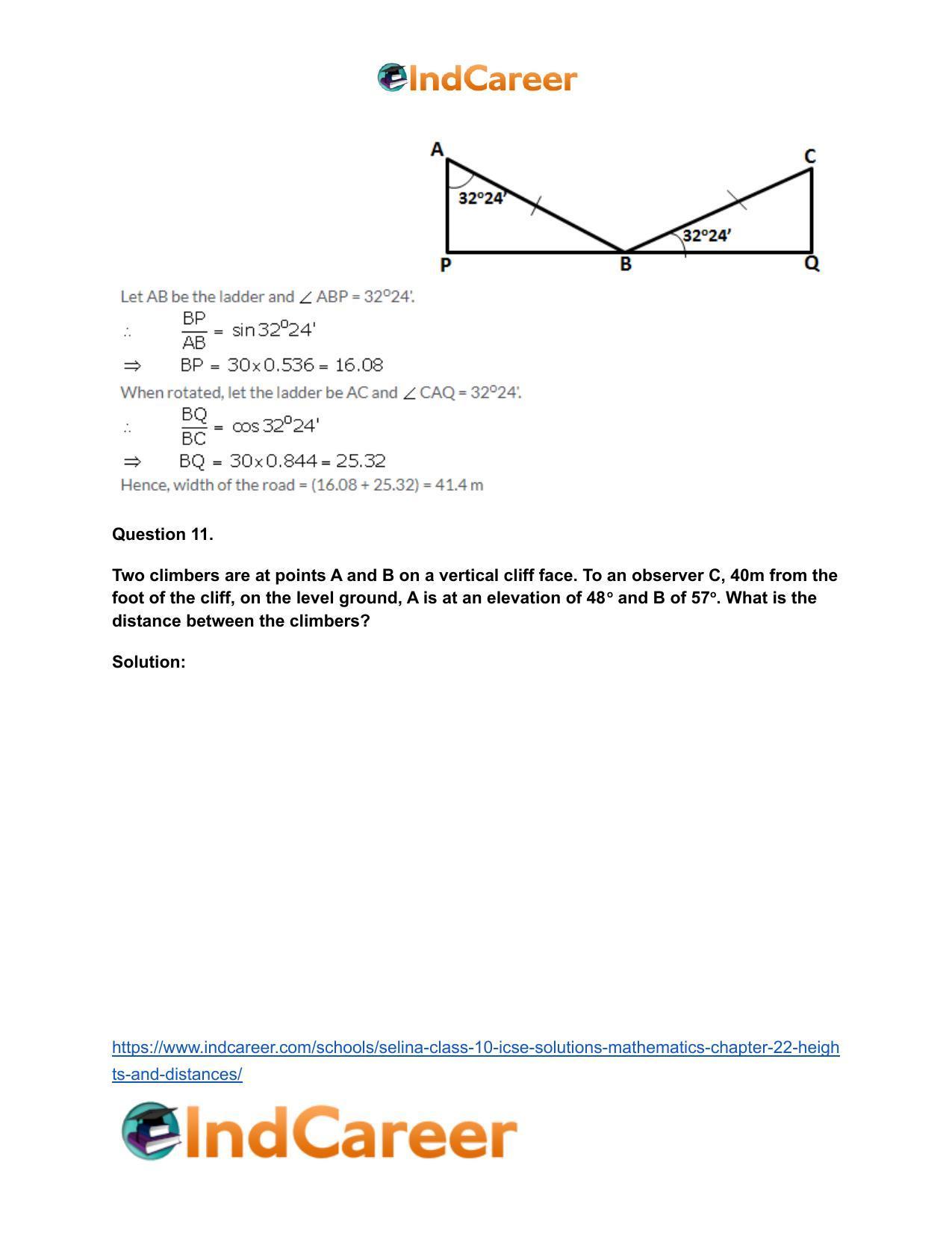 Selina Class 10 ICSE Solutions Mathematics : Chapter 22- Heights and Distances - Page 10